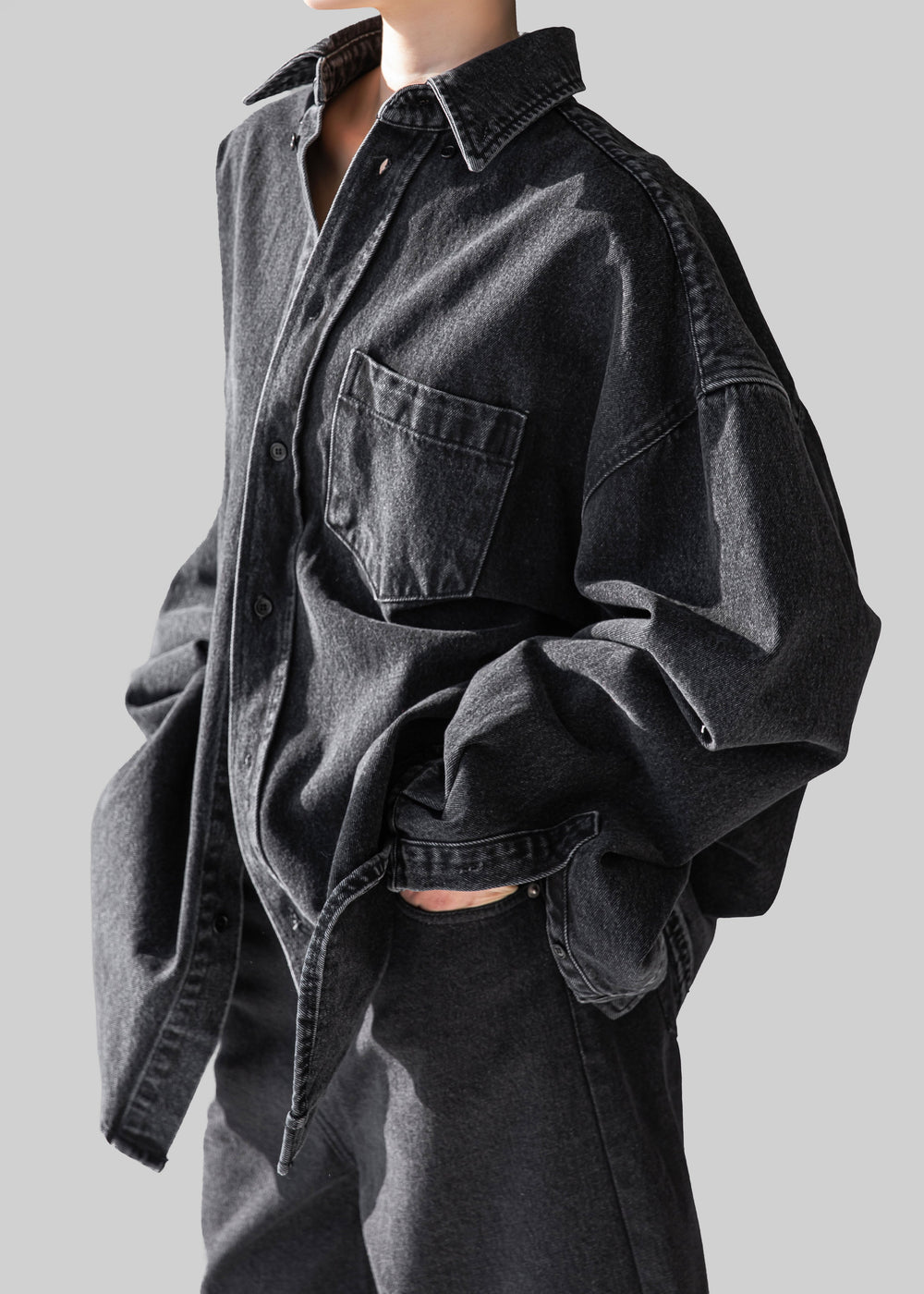 Belvis Oversized Denim Shirt - Black Wash