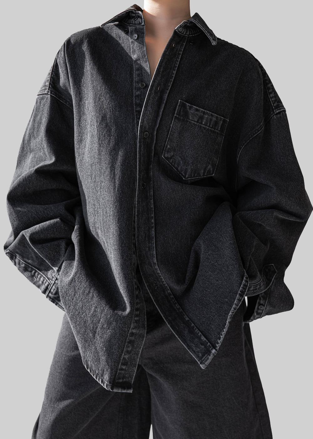 Belvis Oversized Denim Shirt - Black Wash - 1