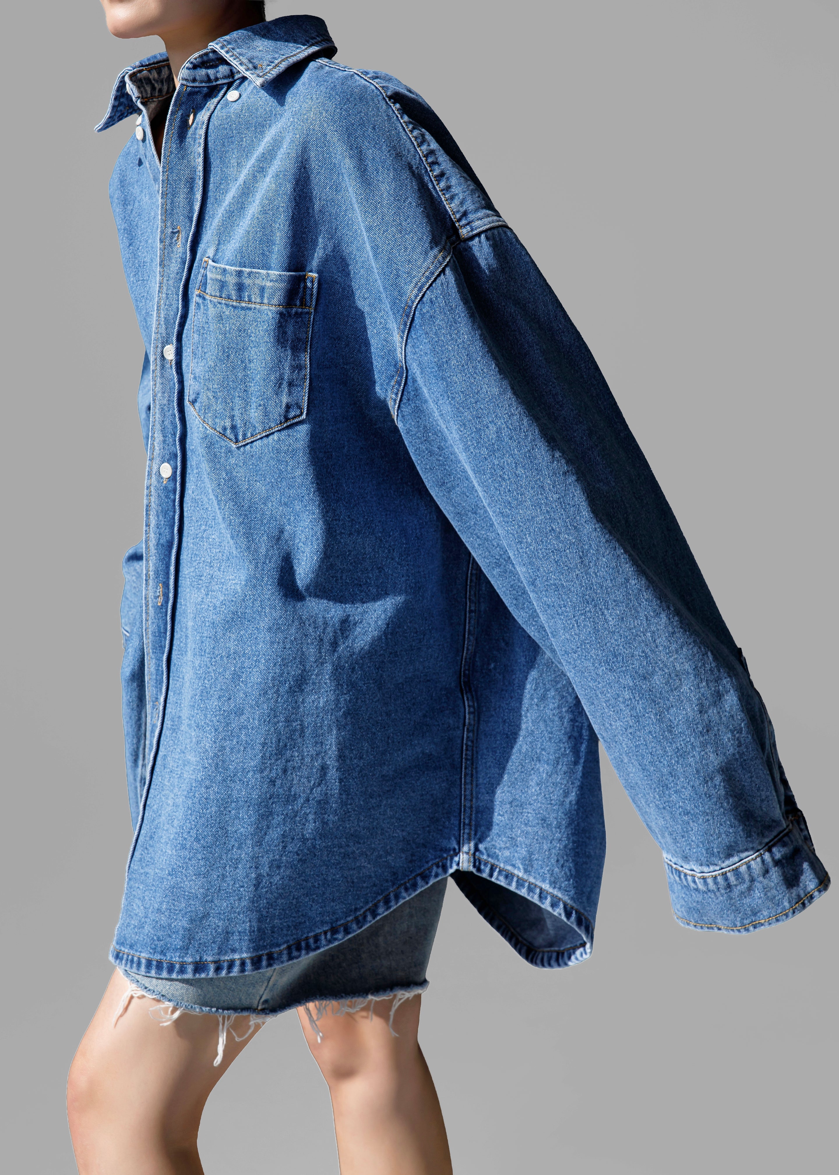 Belvis Oversized Denim Shirt - Medium Wash - 4