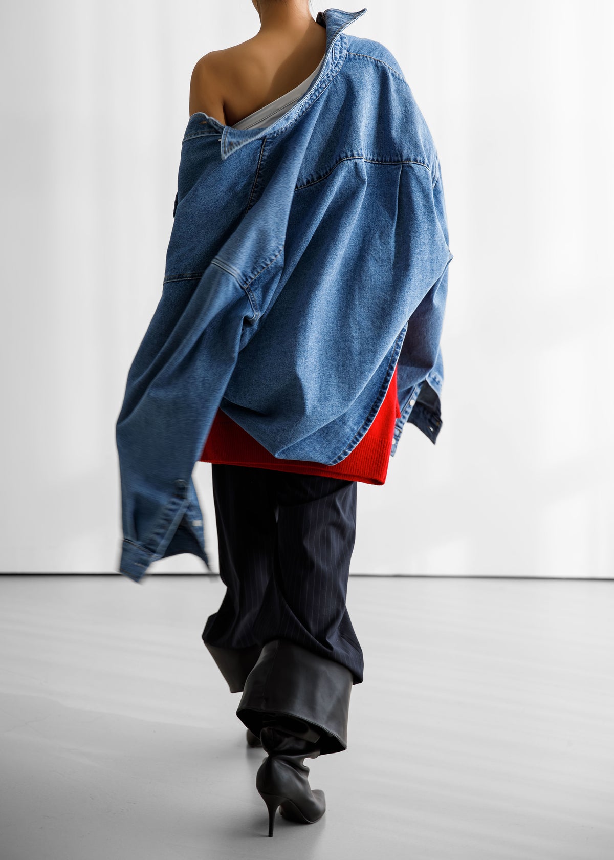 Belvis Oversized Denim Shirt - Medium Wash - 11