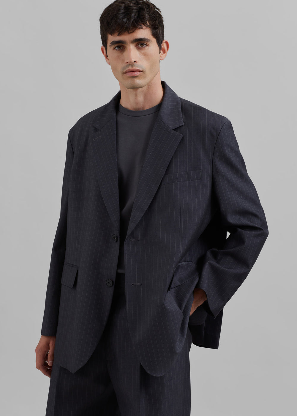 Beo Blazer - Charcoal/White Pinstripe