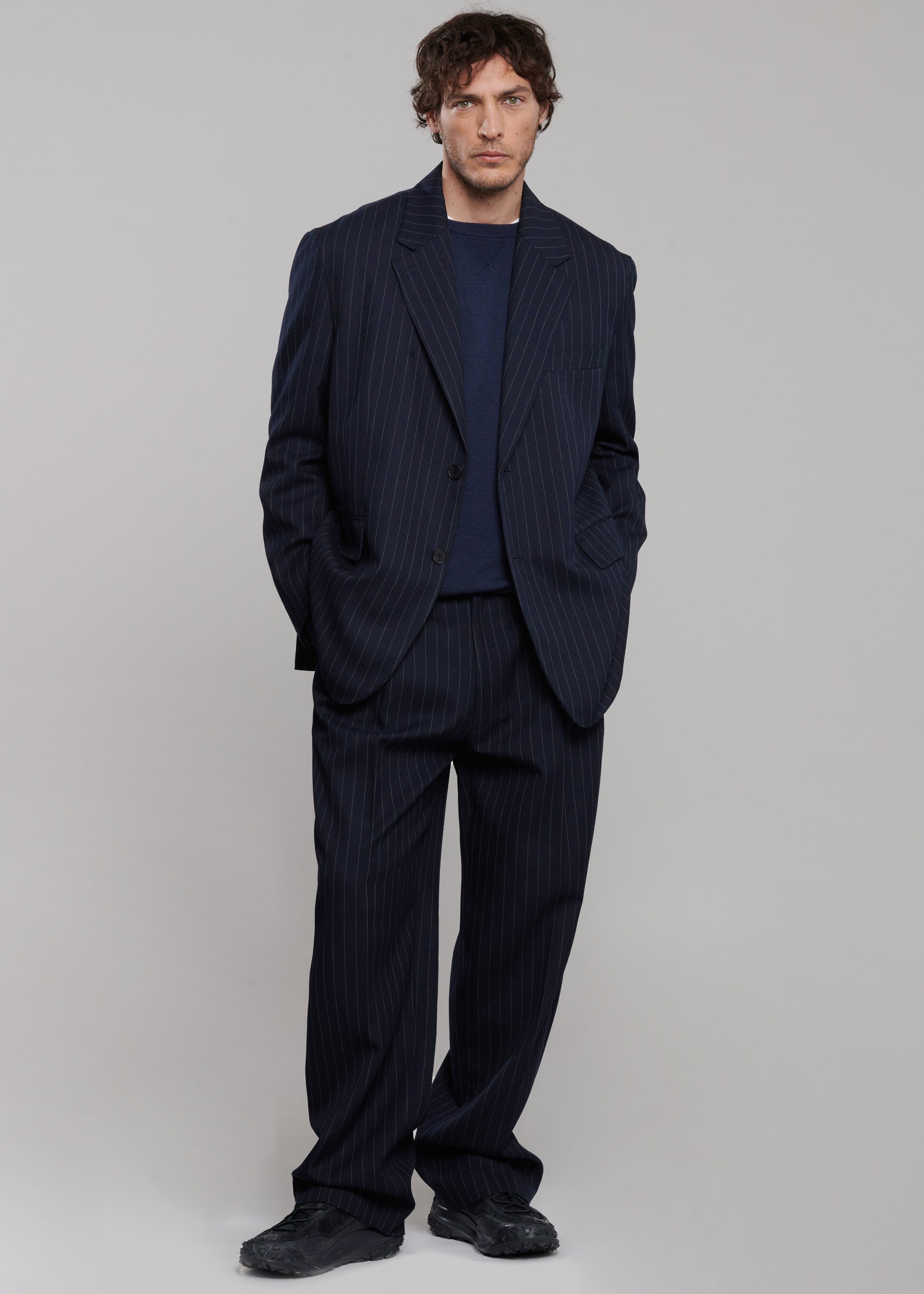 Shop the look image for Beo Suit Pants - Navy/White Pinstripe