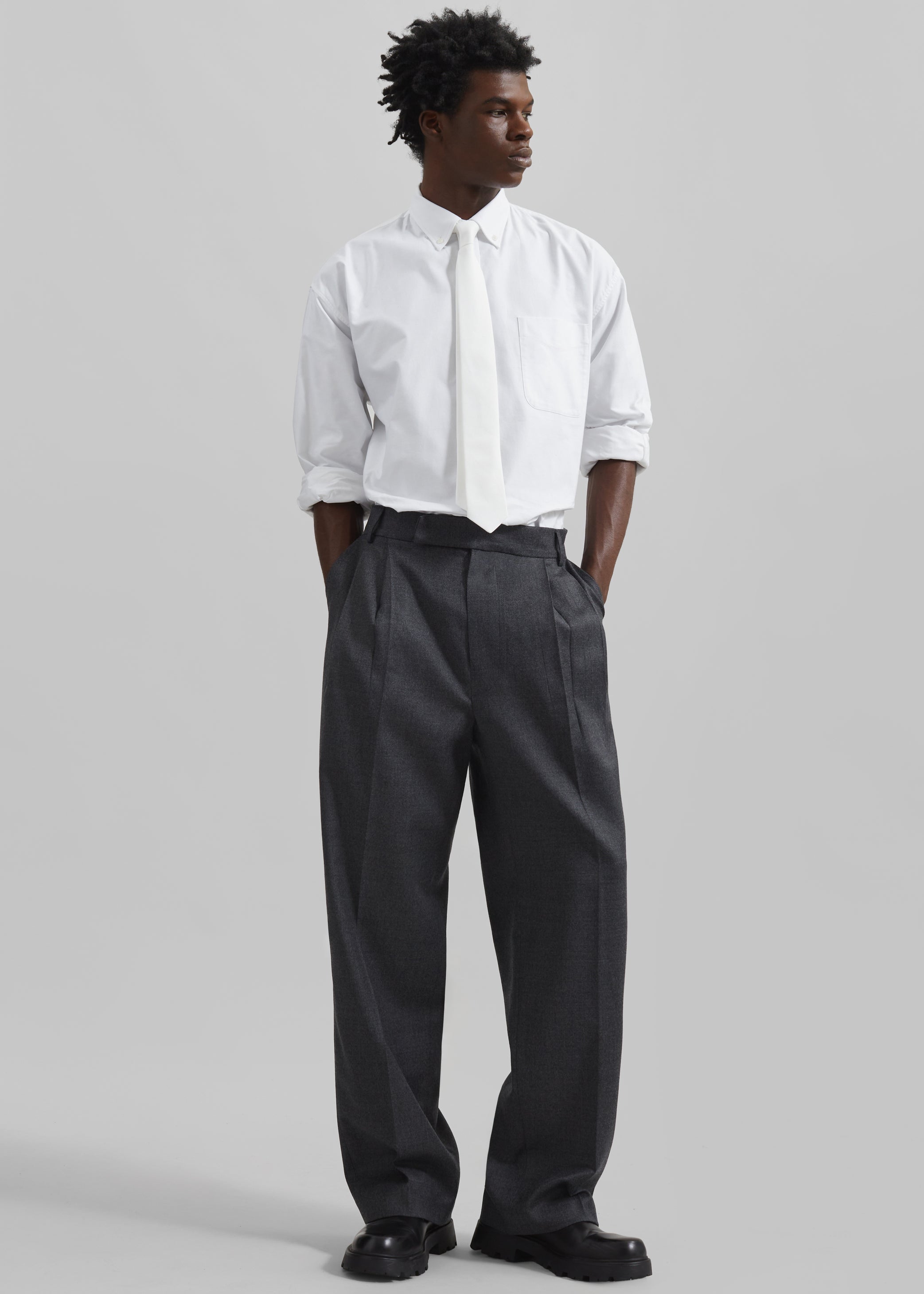 Shop the look image for Beo Wool Flannel Suit Pants - Charcoal