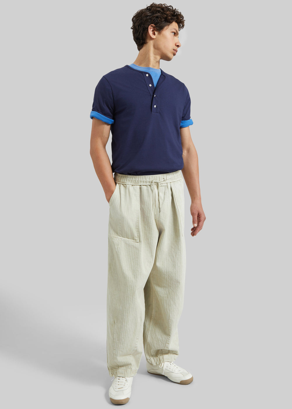 Bernay Herringbone Balloon Pants - Beige - 1