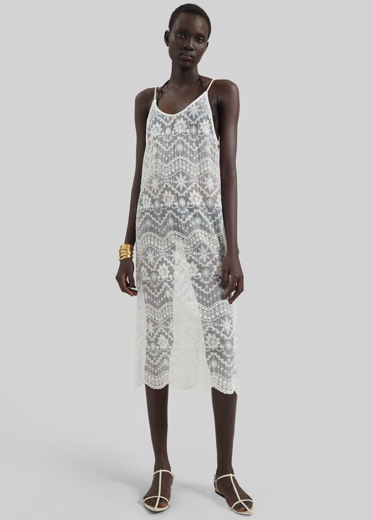Berzi Sheer Lace Midi Dress - White - 4
