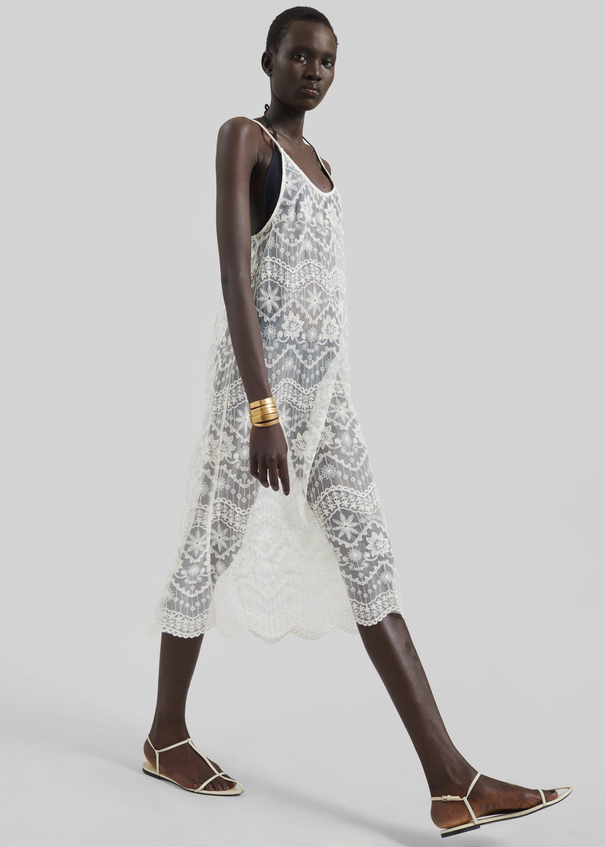 Berzi Sheer Lace Midi Dress - White - 1