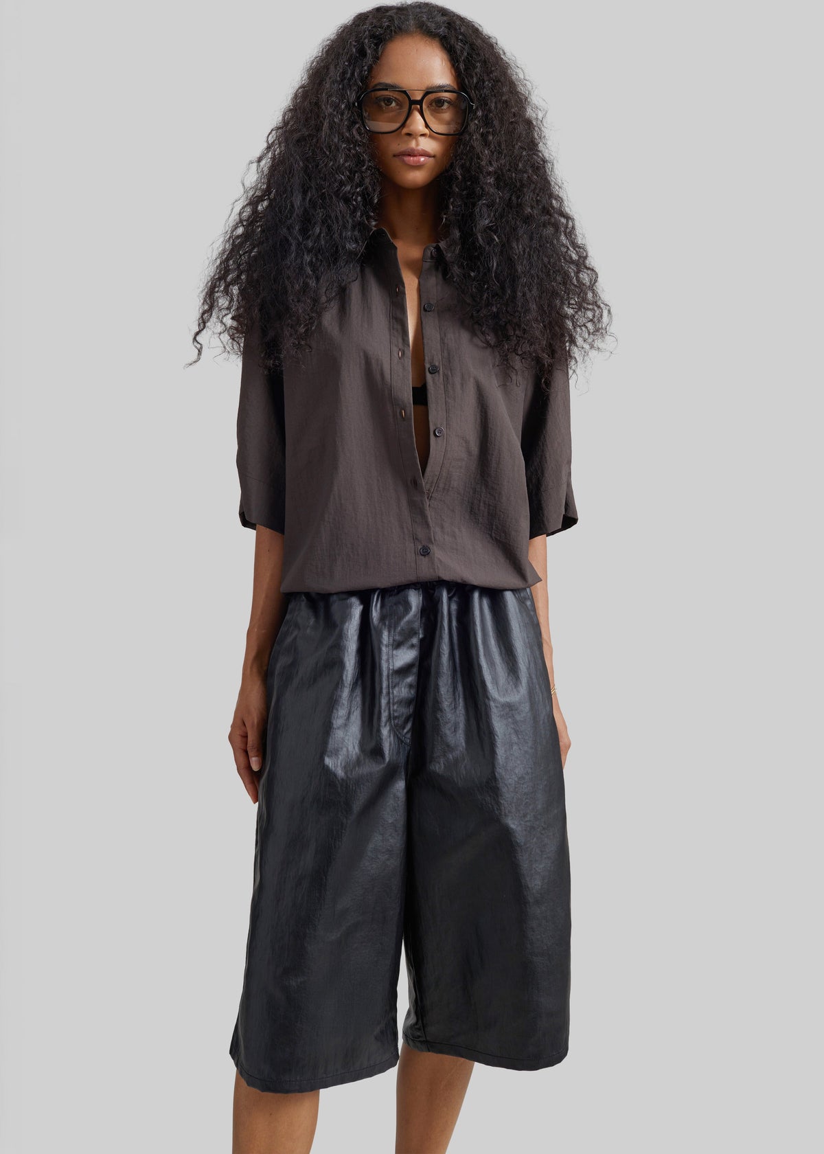 Beslon Leather-Effect Bermuda Shorts - Black - 3
