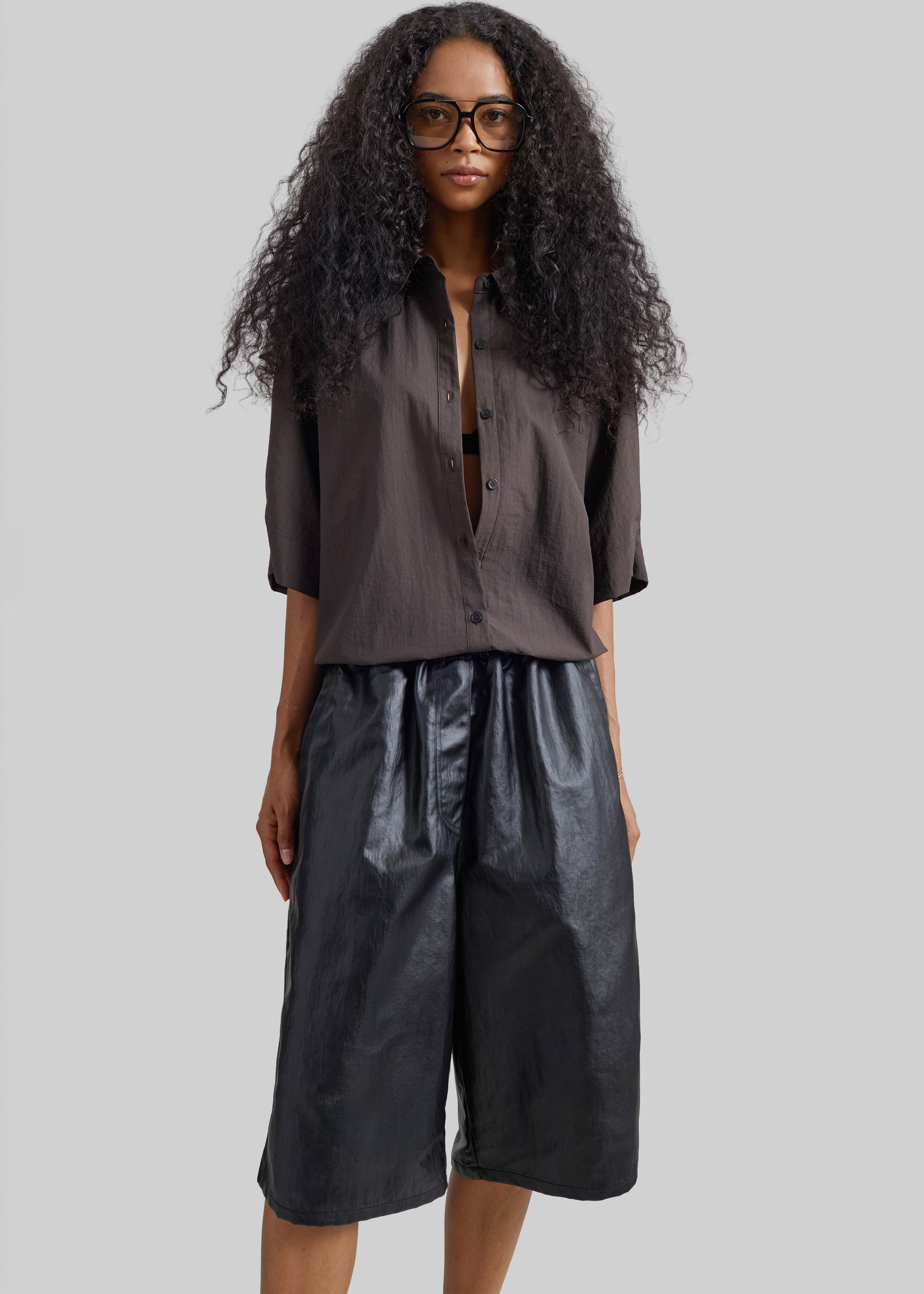 Beslon Leather-Effect Bermuda Shorts - Black - 3