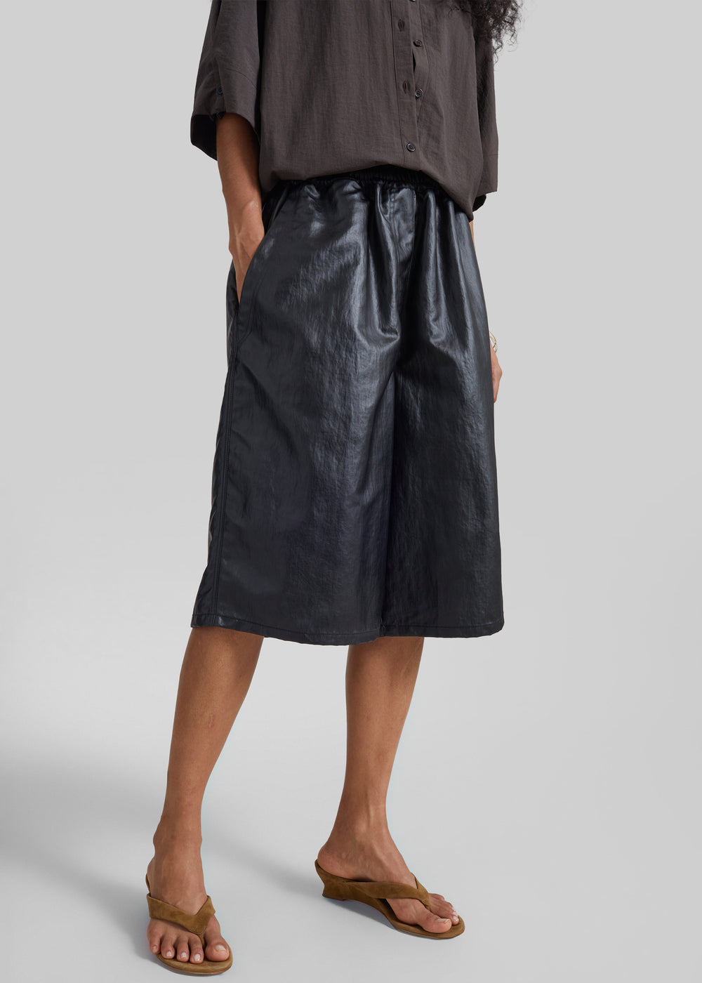 Beslon Leather-Effect Bermuda Shorts - Black - 1