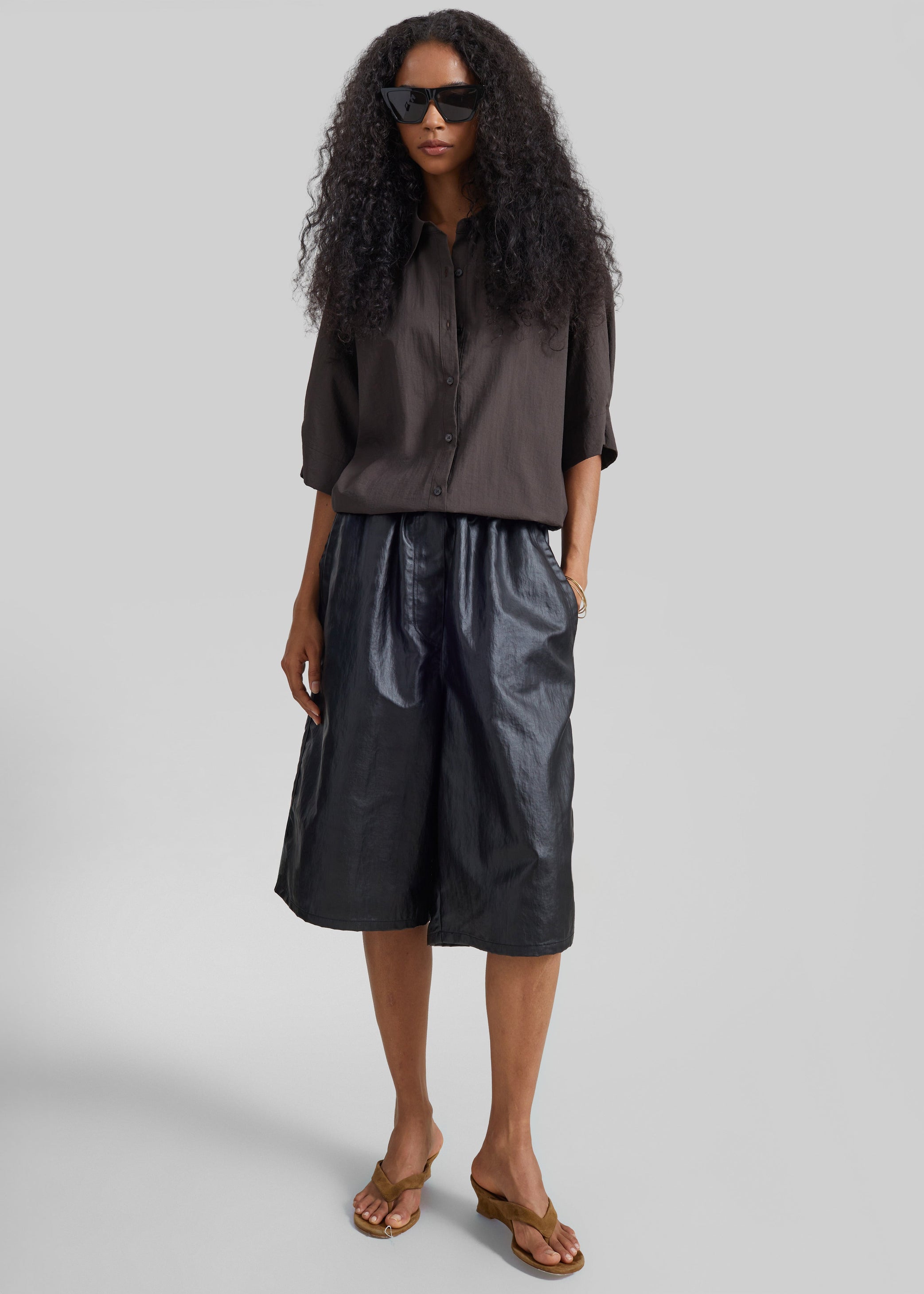 Shop the look image for Beslon Leather-Effect Bermuda Shorts - Black