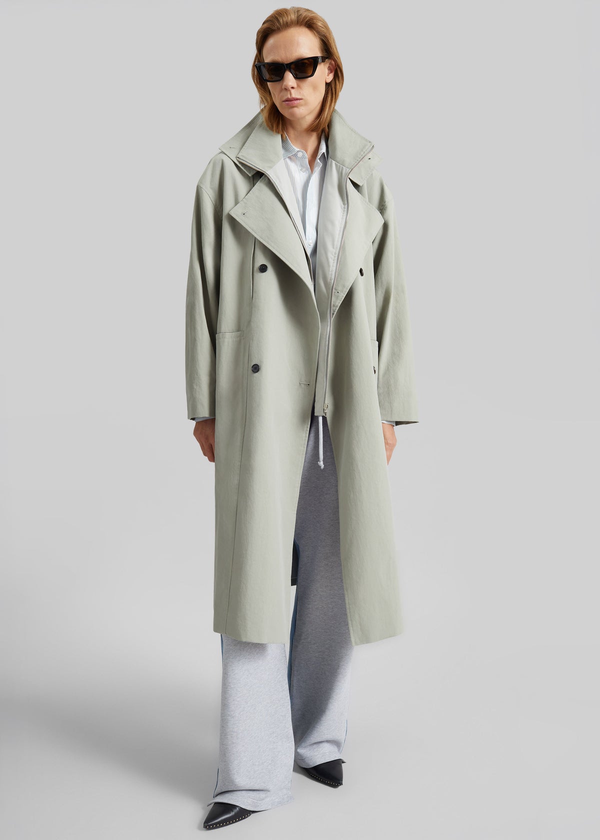 Besme Layered Trench Coat - Sage - 7