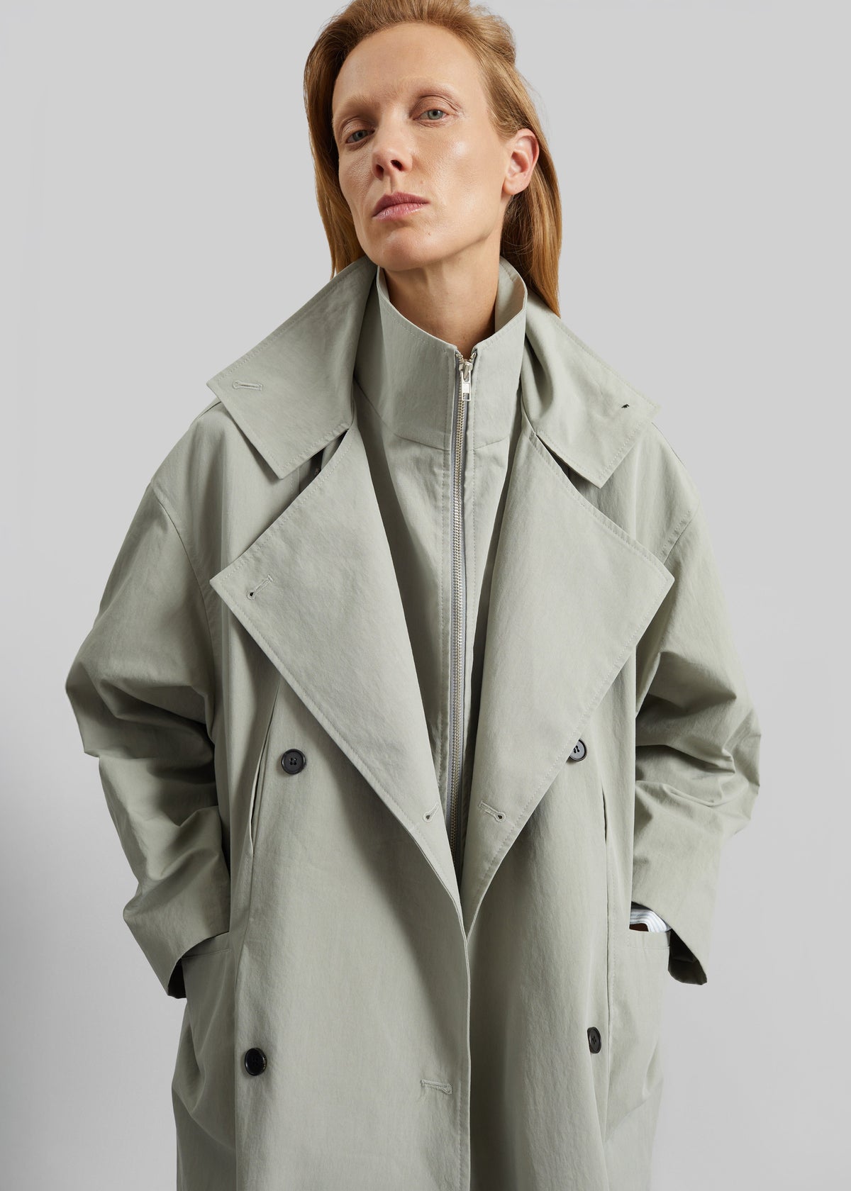 Besme Layered Trench Coat - Sage - 2