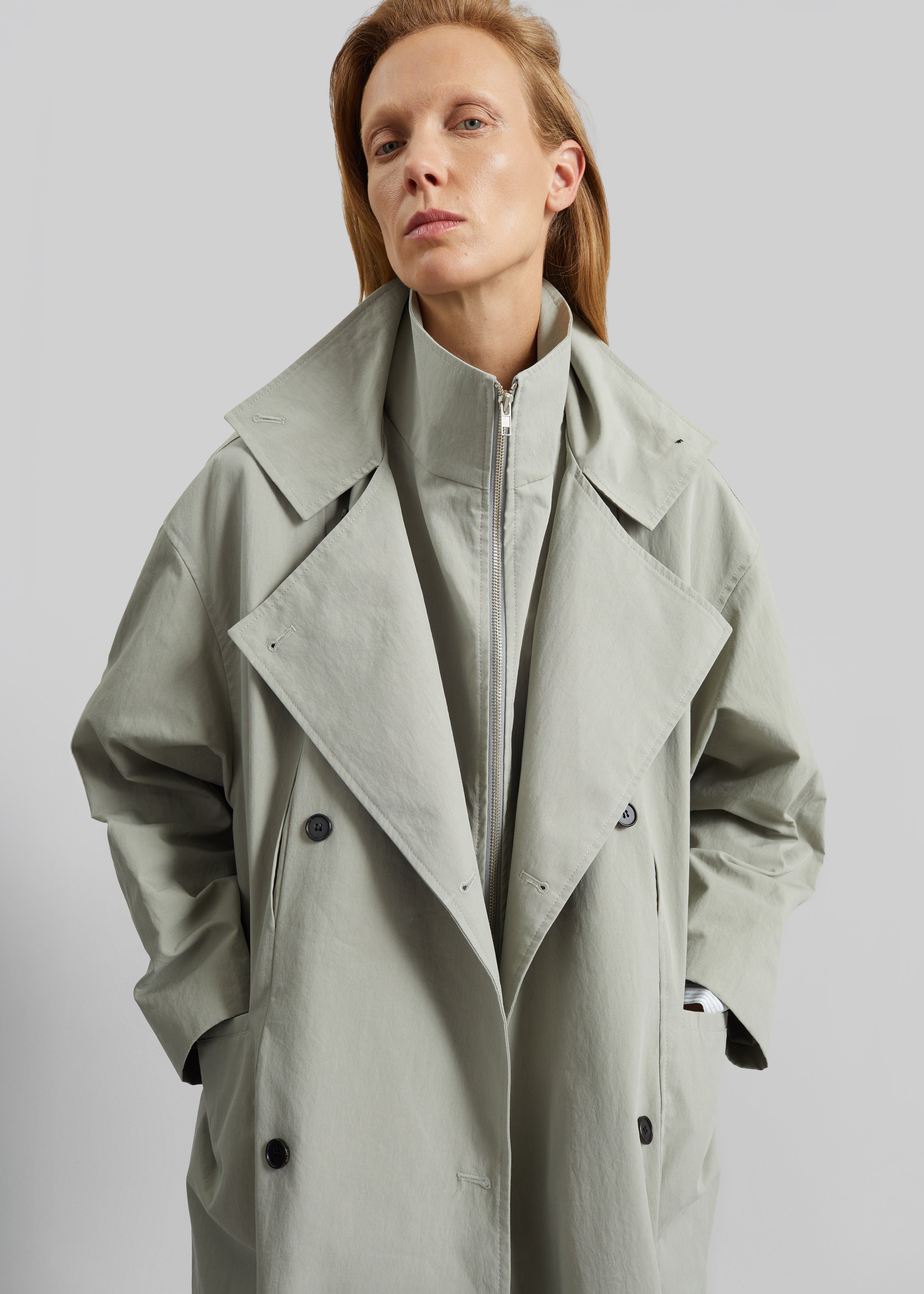 Besme Layered Trench Coat - Sage - 2