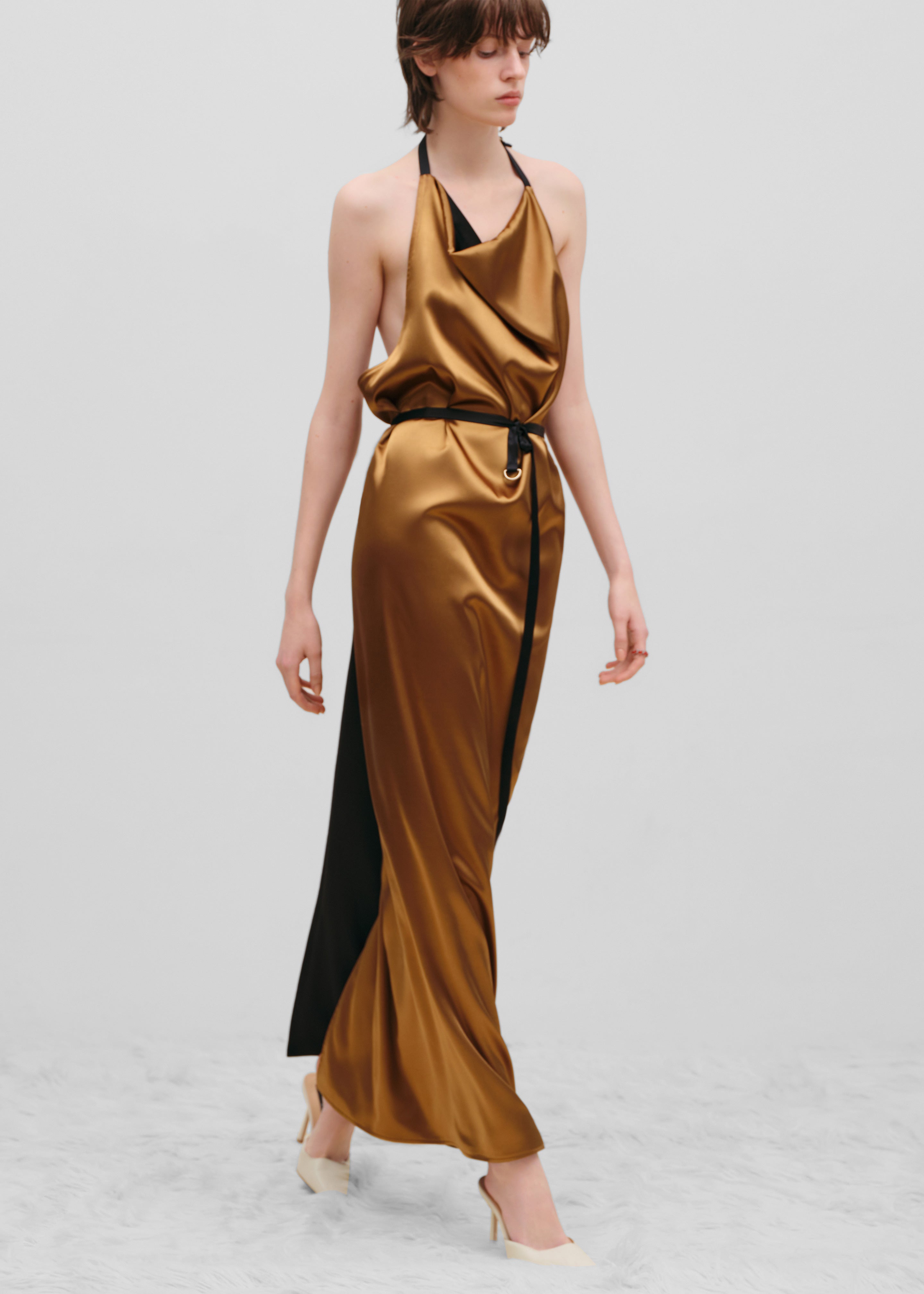 Bevza Apron Long Dress - Gold/Black - 5