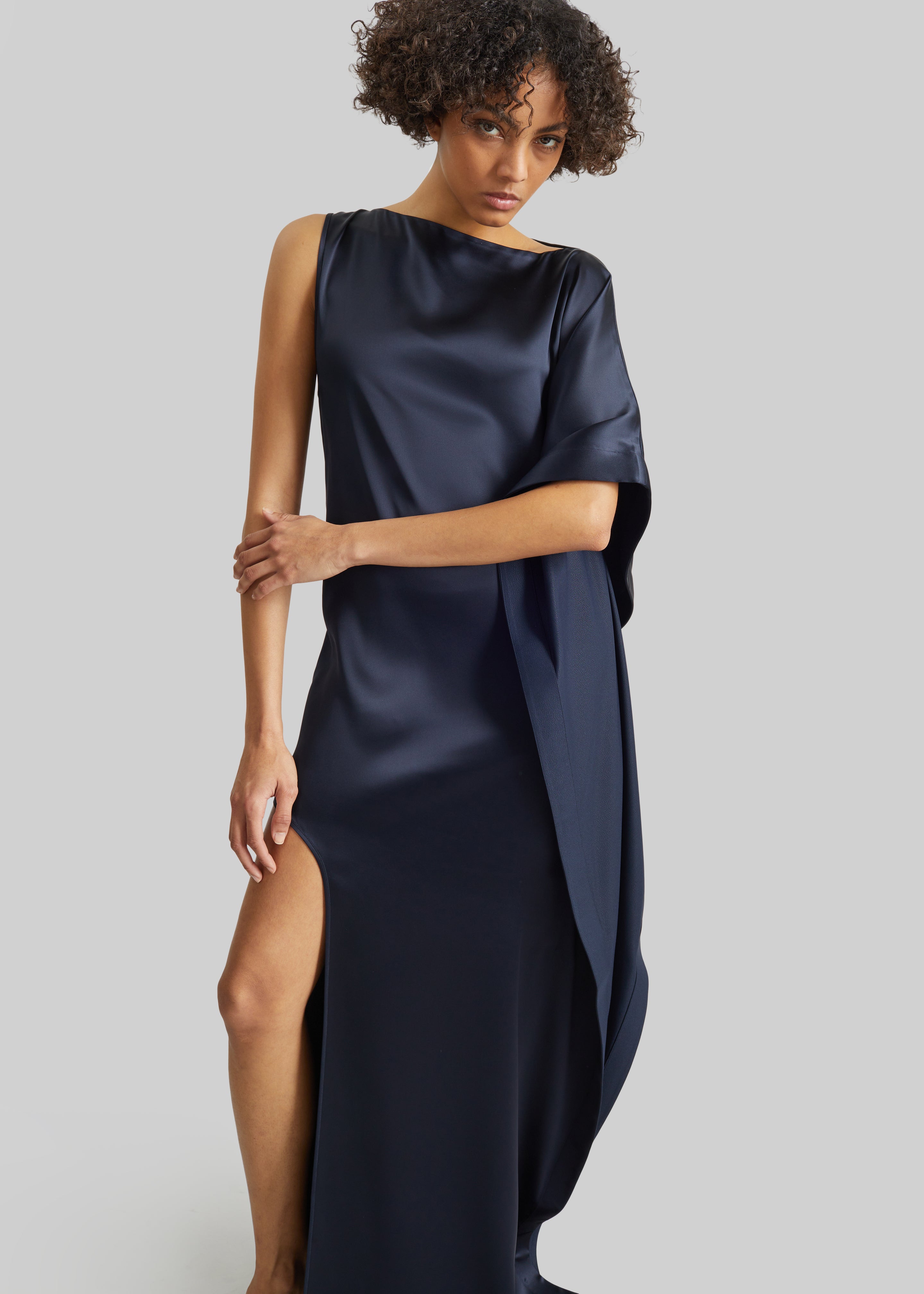 Bevza Asymmetric Maxi Dress - Dark Ink Navy - 4