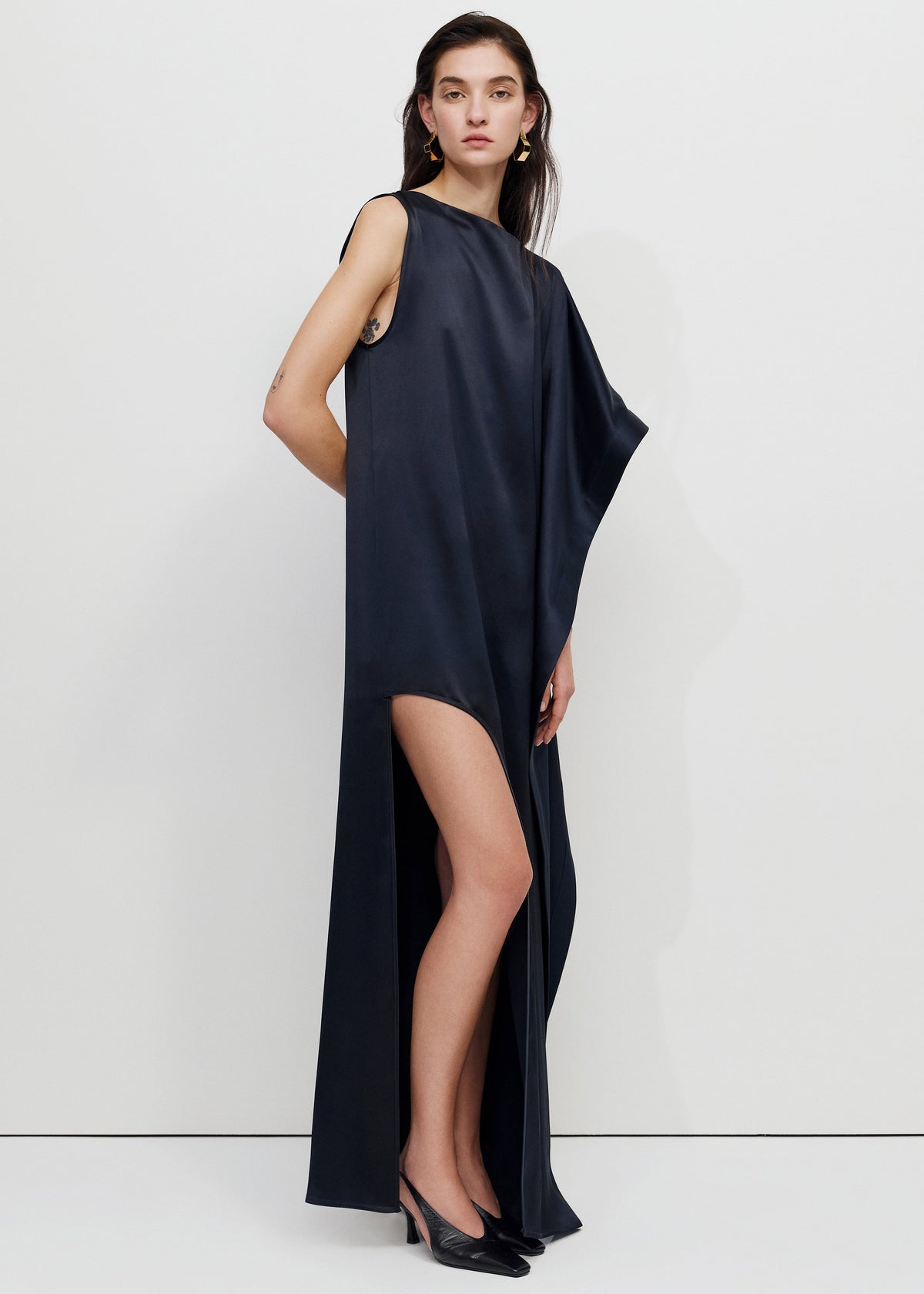 Bevza Asymmetric Maxi Dress - Dark Ink Navy - 3