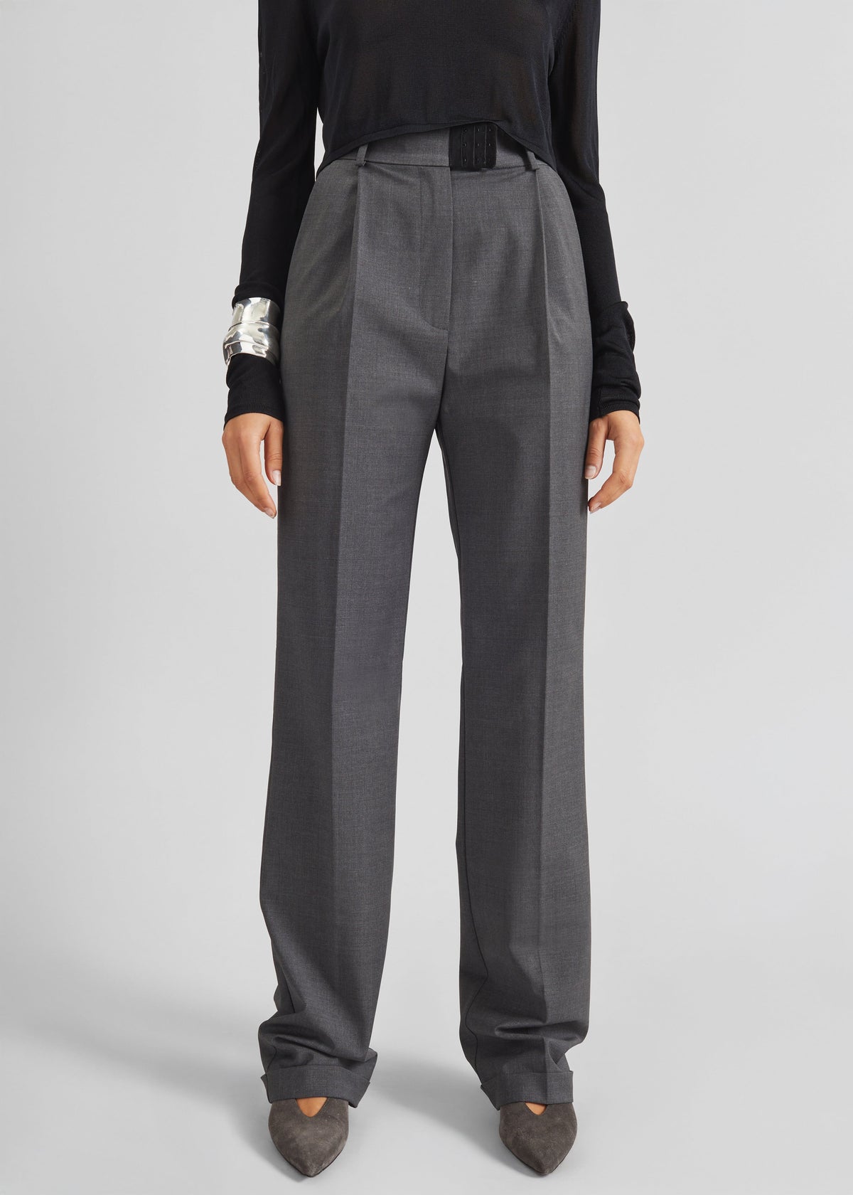 Bevza High-Waisted Trousers - Dark Grey - 5