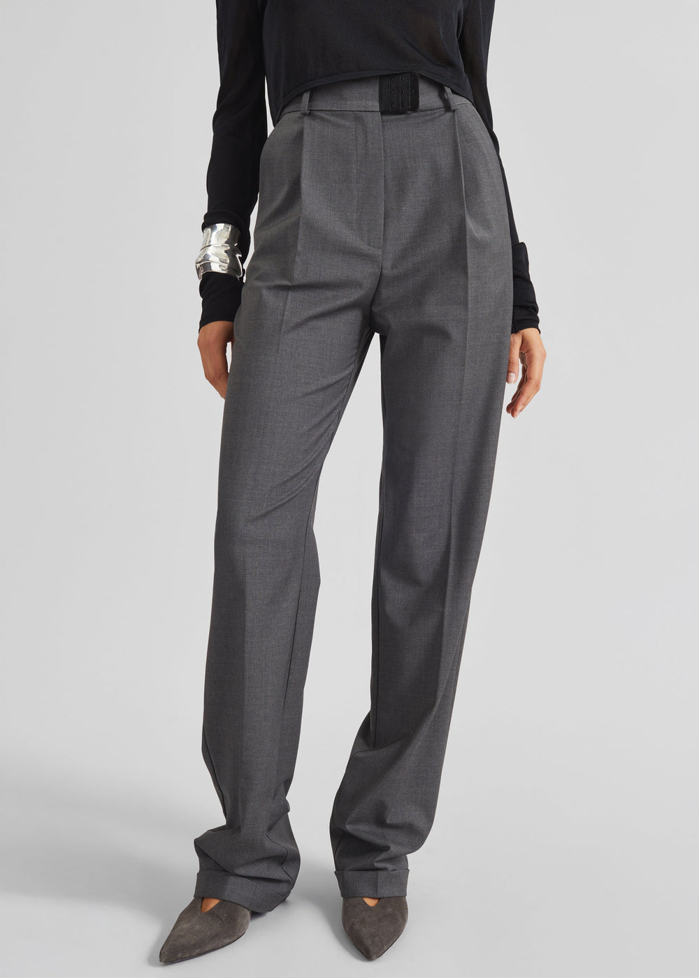 Bevza High-Waisted Trousers - Dark Grey - 1