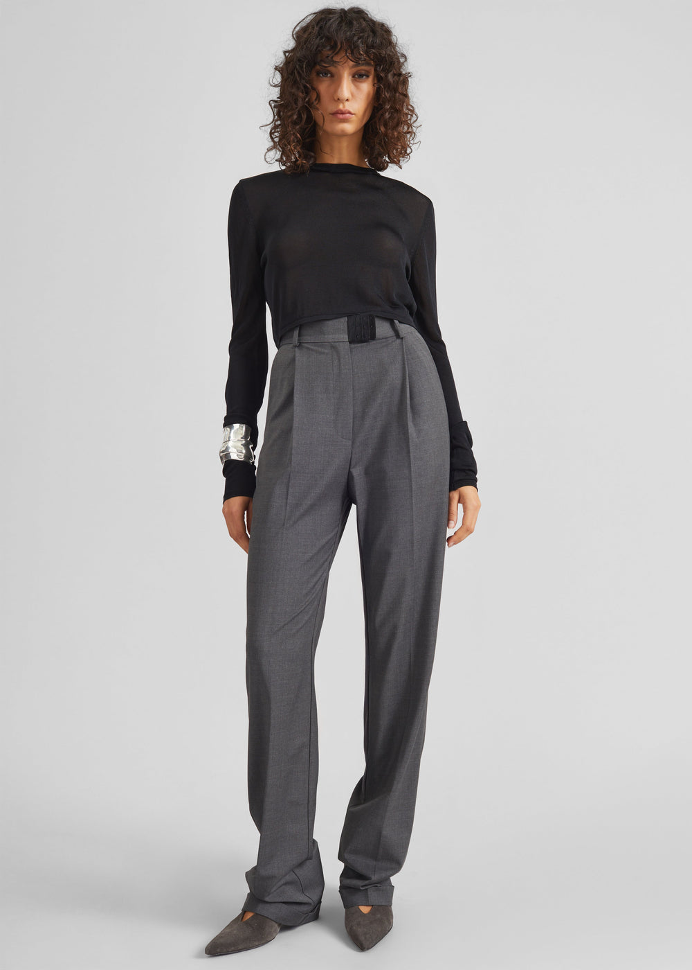 Bevza High-Waisted Trousers - Dark Grey