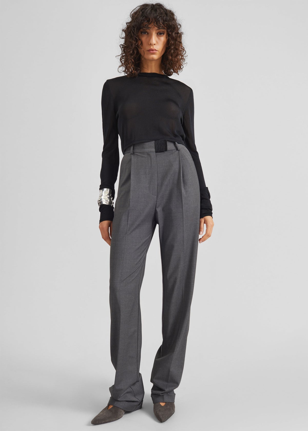 Bevza High-Waisted Trousers - Dark Grey - 1