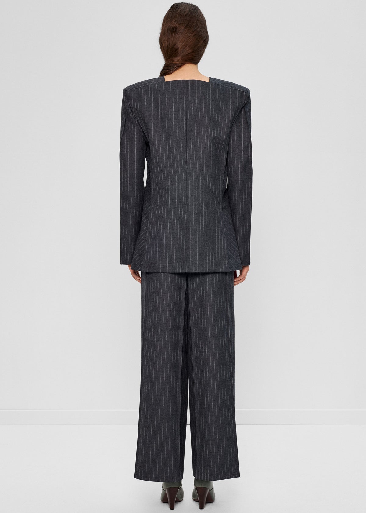 Bevza Pinstriped Blazer - Dark Grey - 3