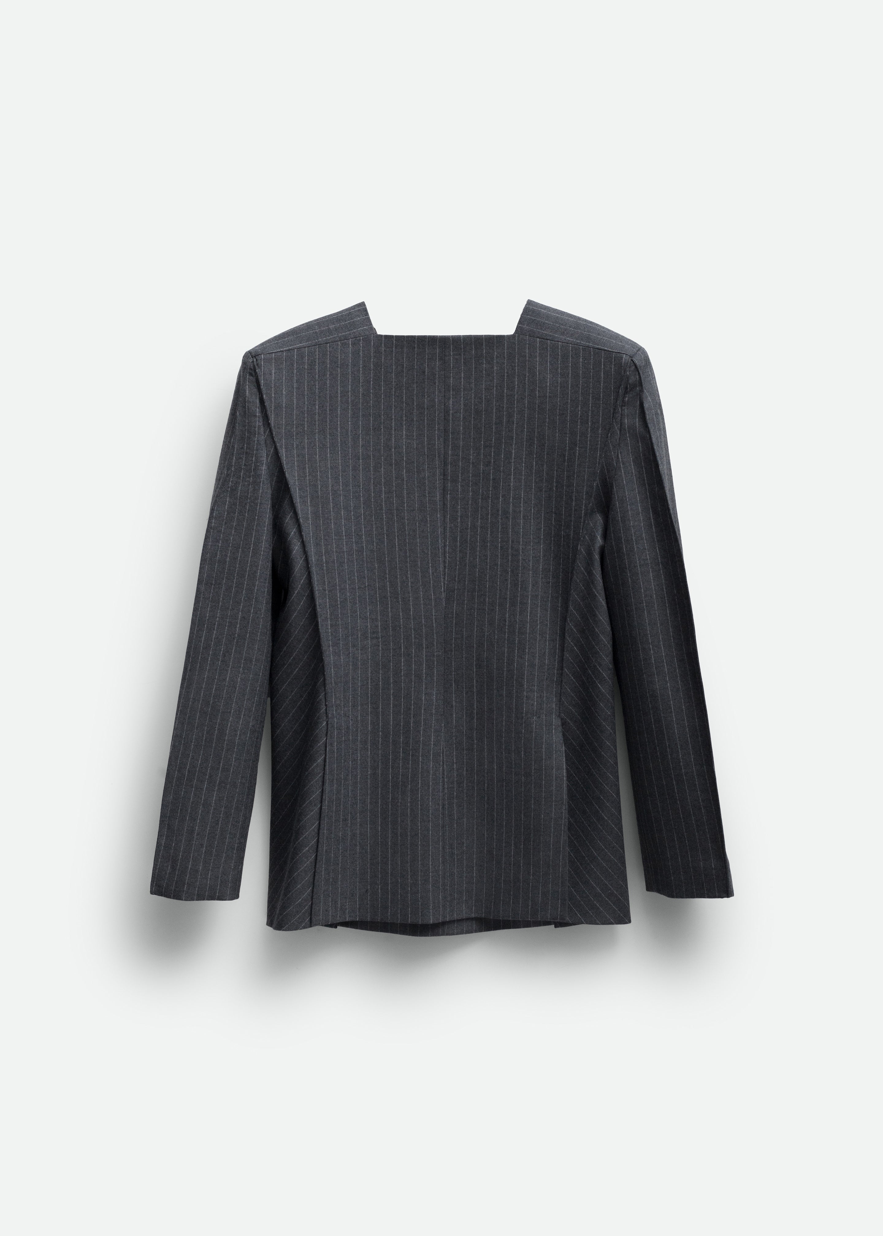 Bevza Pinstriped Blazer - Dark Grey - 4