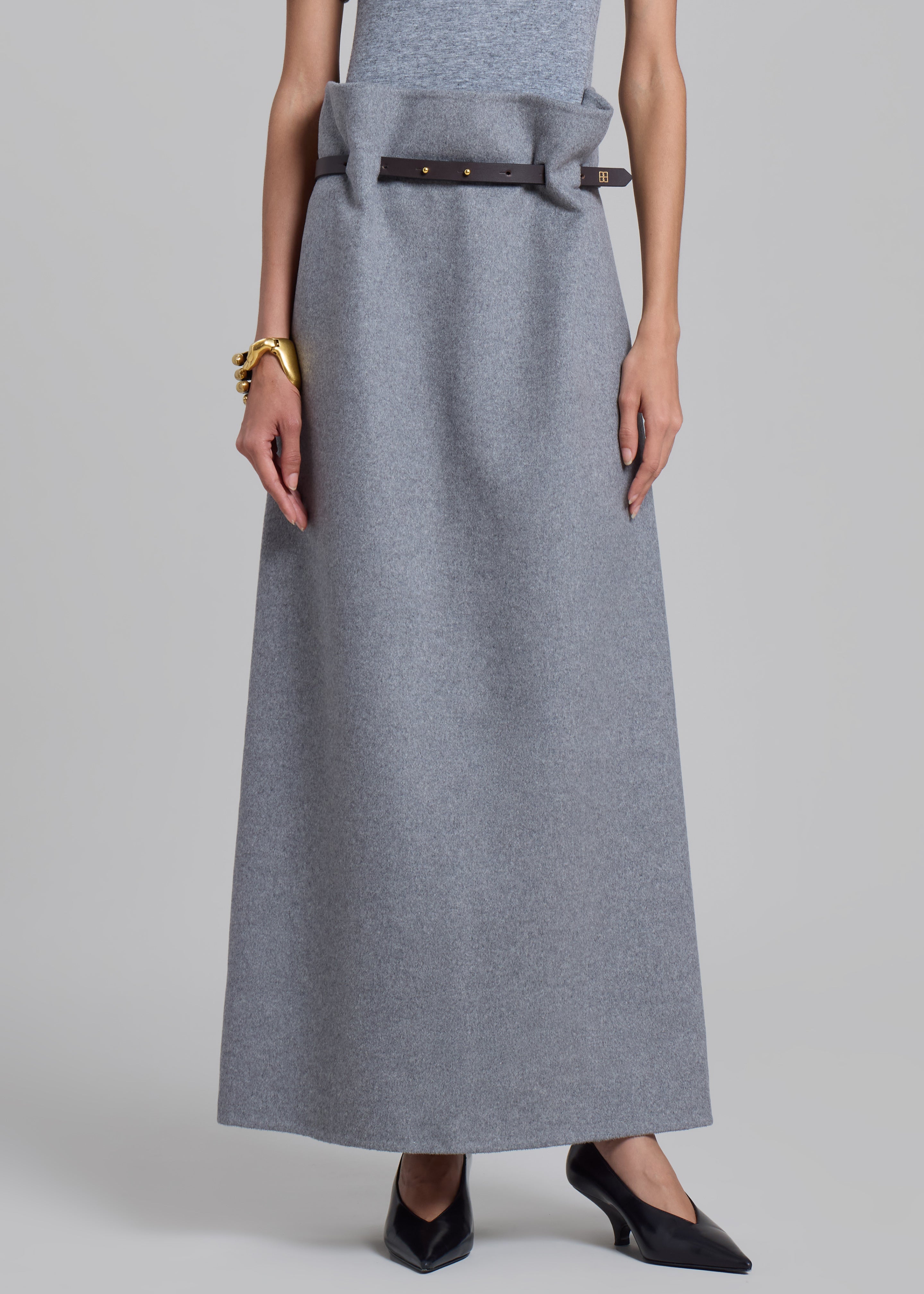 Bevza Rectangular Wool Skirt - Grey - 8