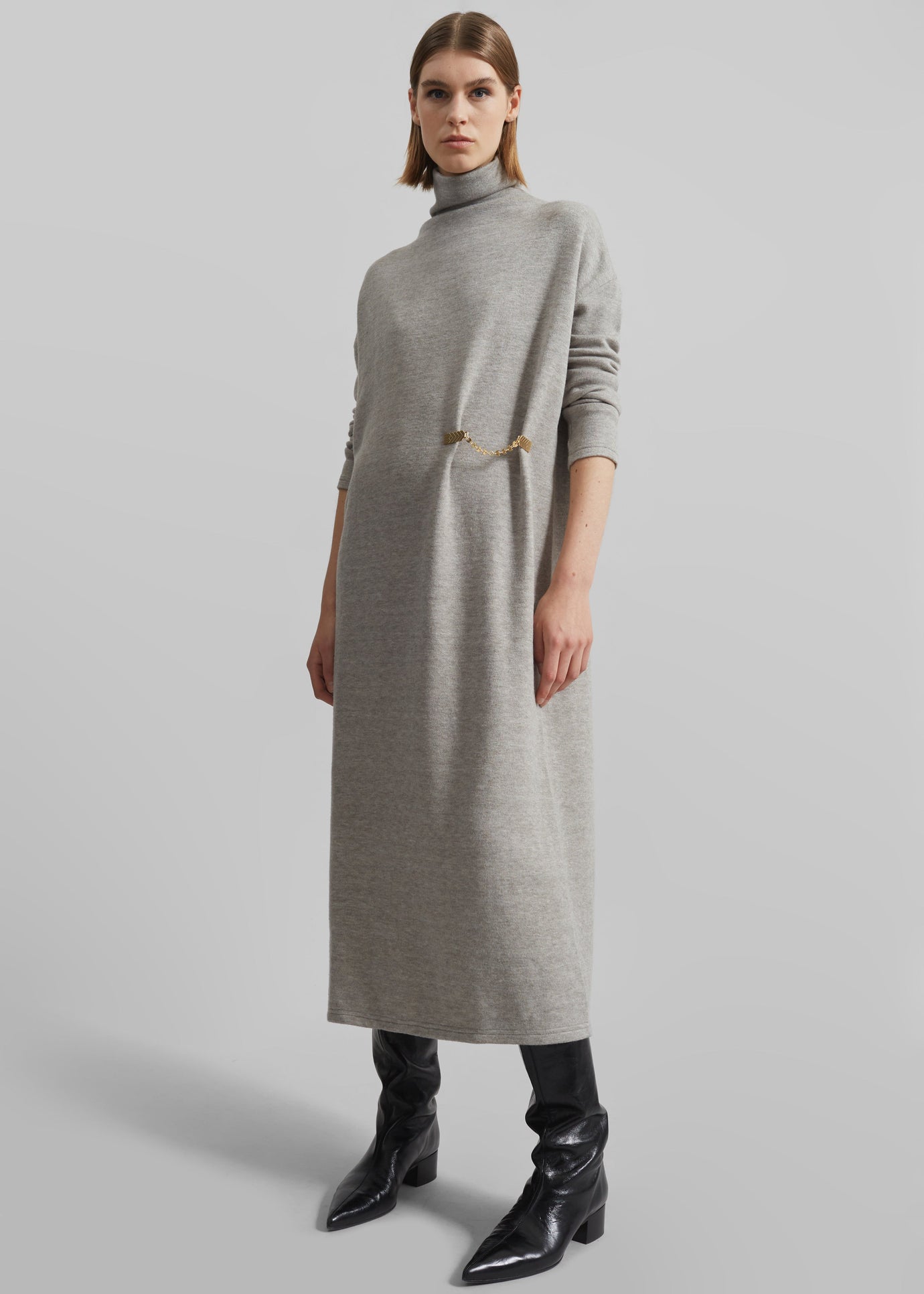 Bevza Turtleneck Long Dress - Grey Melange