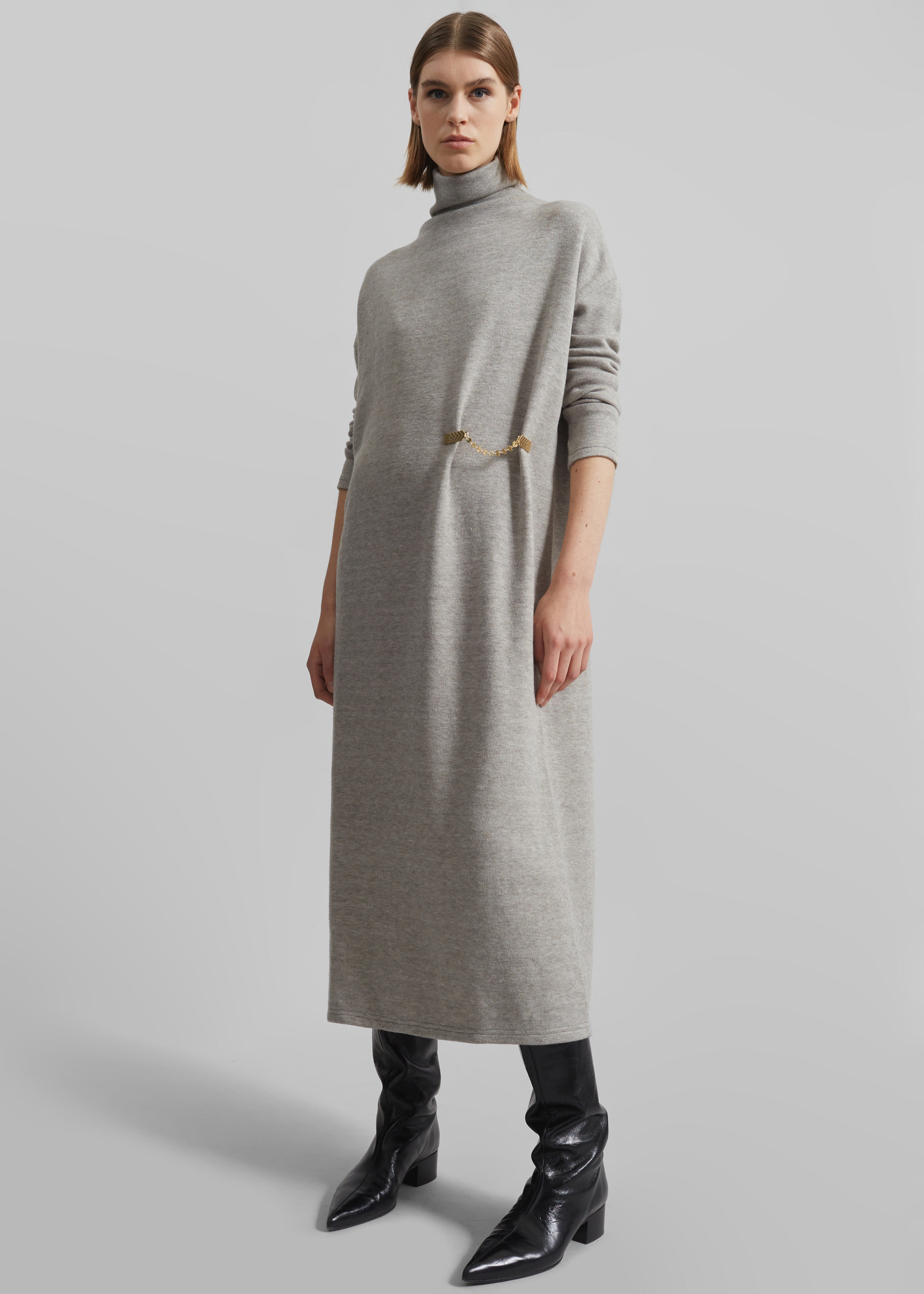 Bevza Turtleneck Long Dress - Grey Melange - 1