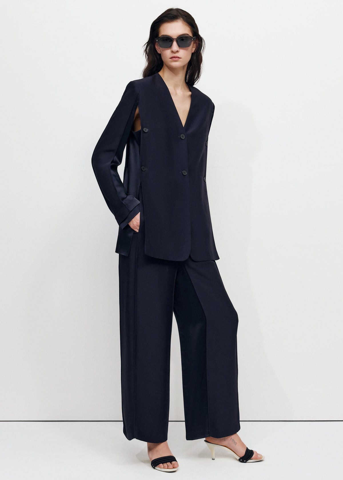 Bevza Wide Leg Culottes - Dark Ink Navy - 3
