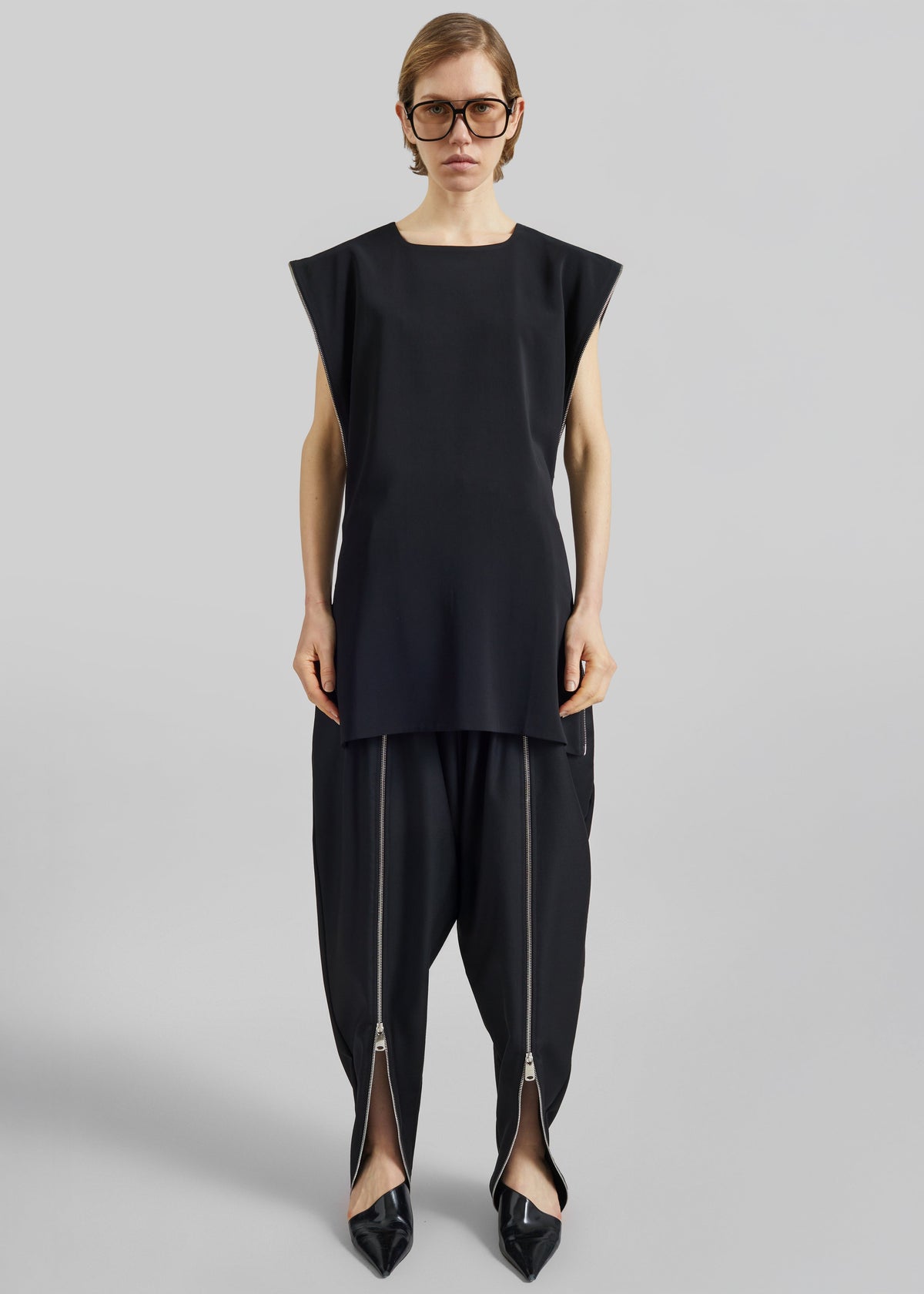 Bevza Zipper Tunic Top - Black - 5