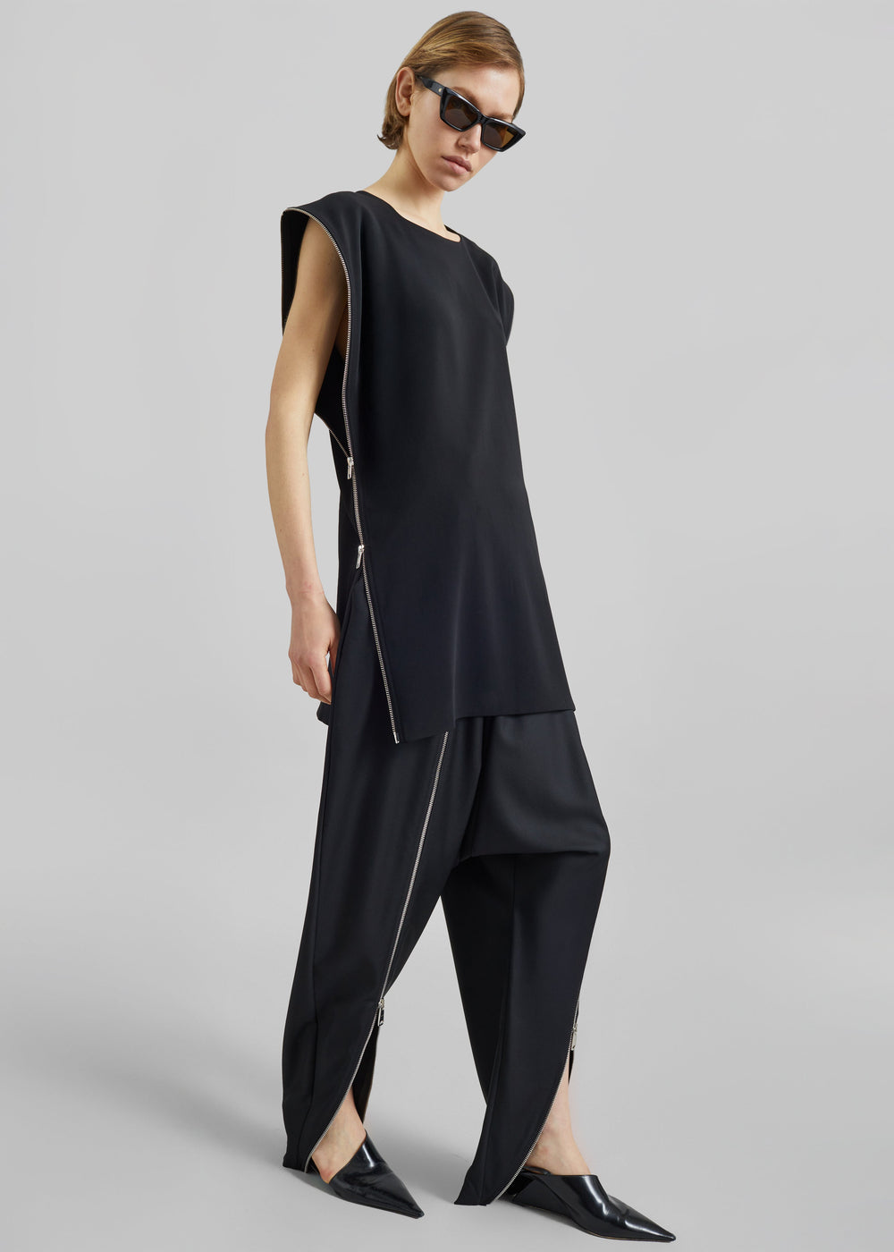 Bevza Zipper Tunic Top - Black - 1