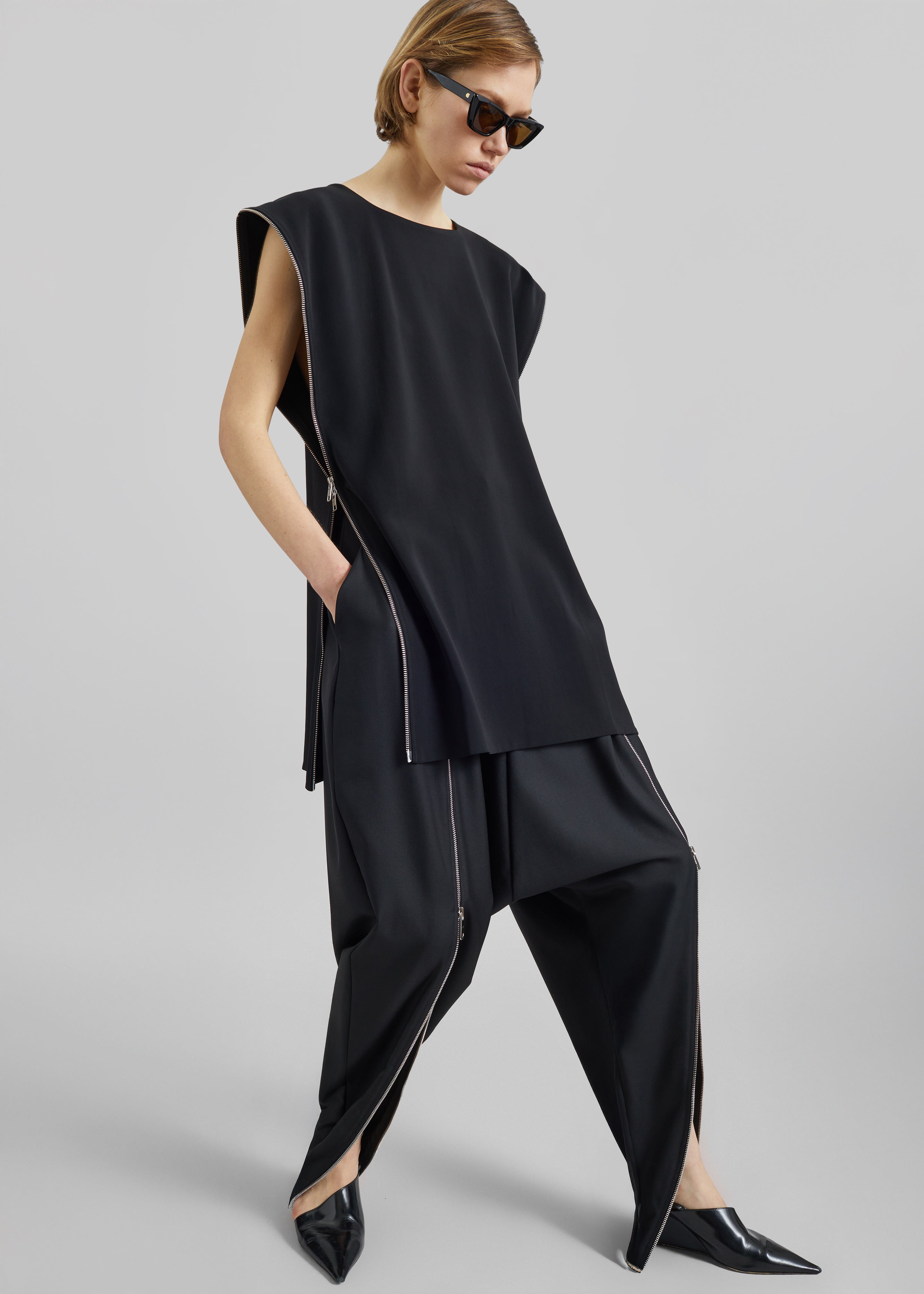 Bevza Zipper Tunic Top - Black - 4