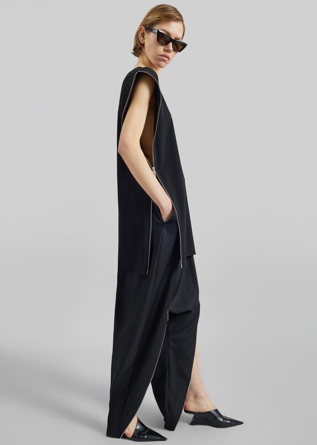 Bevza Zipper Tunic Top - Black - 6
