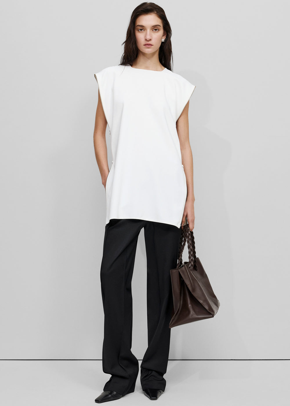 Bevza Zipper Tunic Top - White - 1