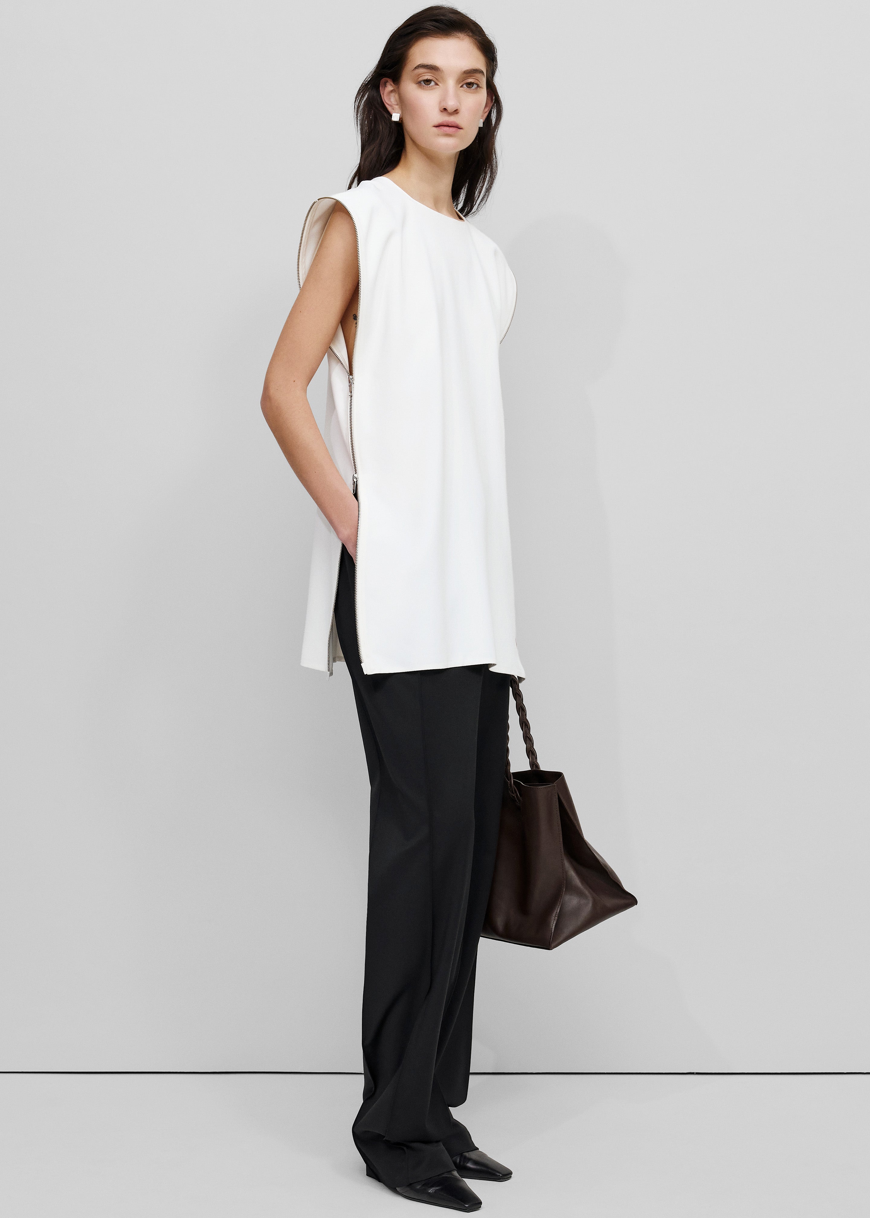 Bevza Zipper Tunic Top - White - 3