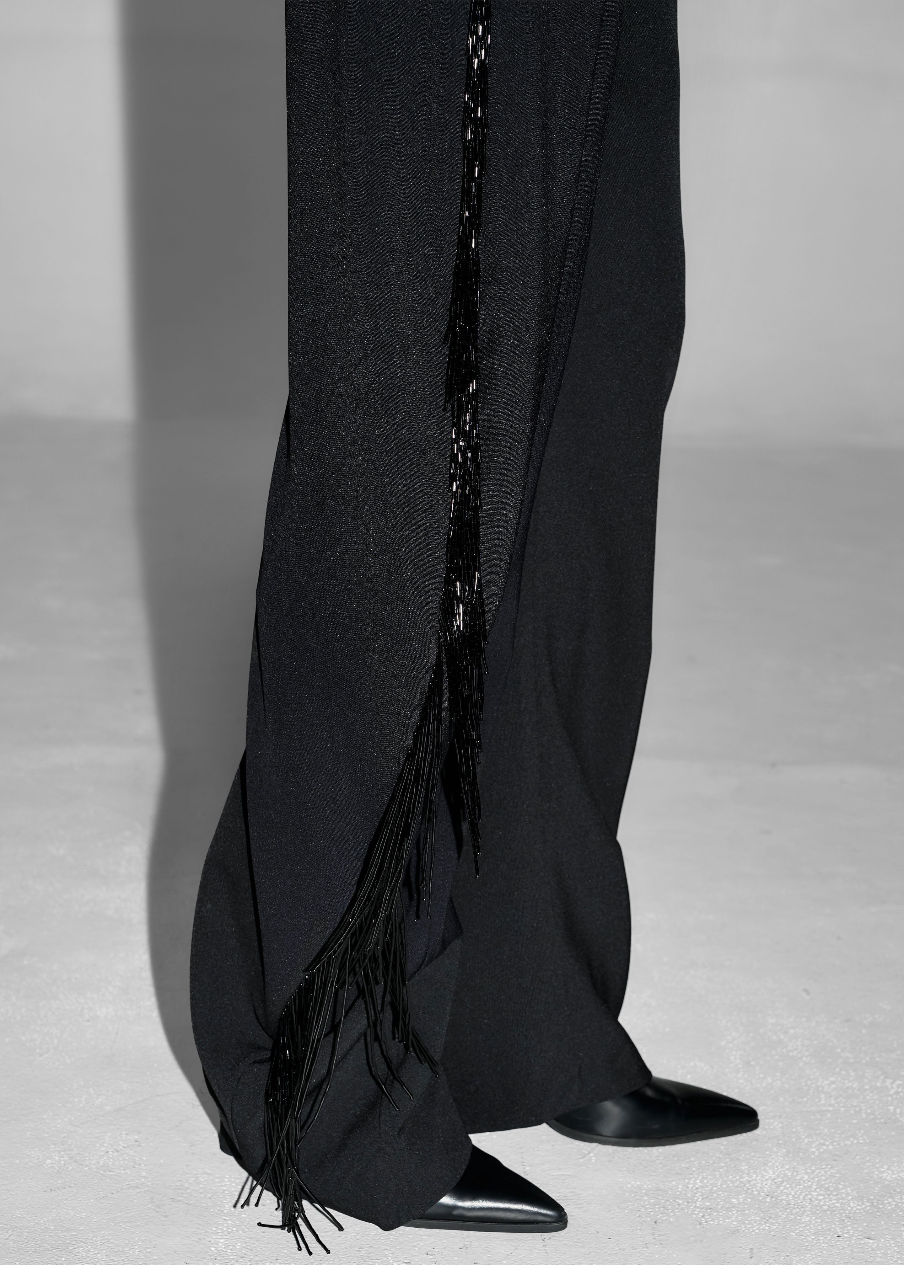 Bianca Fringed Barrel Leg Pants - Black - 8