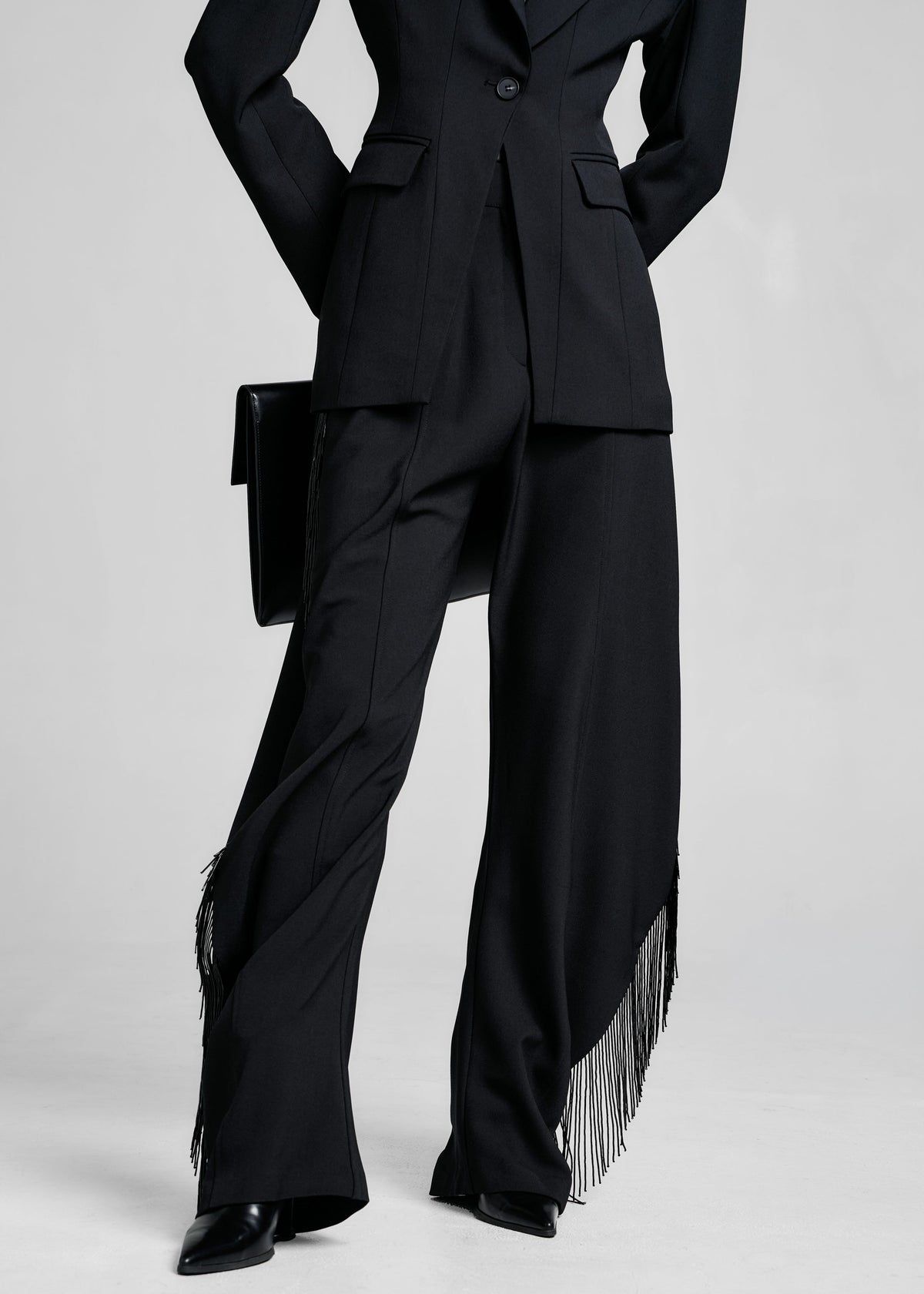 Bianca Fringed Barrel Leg Pants - Black - 3
