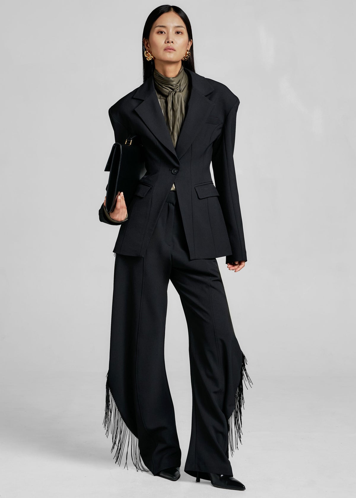 Bianca Fringed Barrel Leg Pants - Black - 2