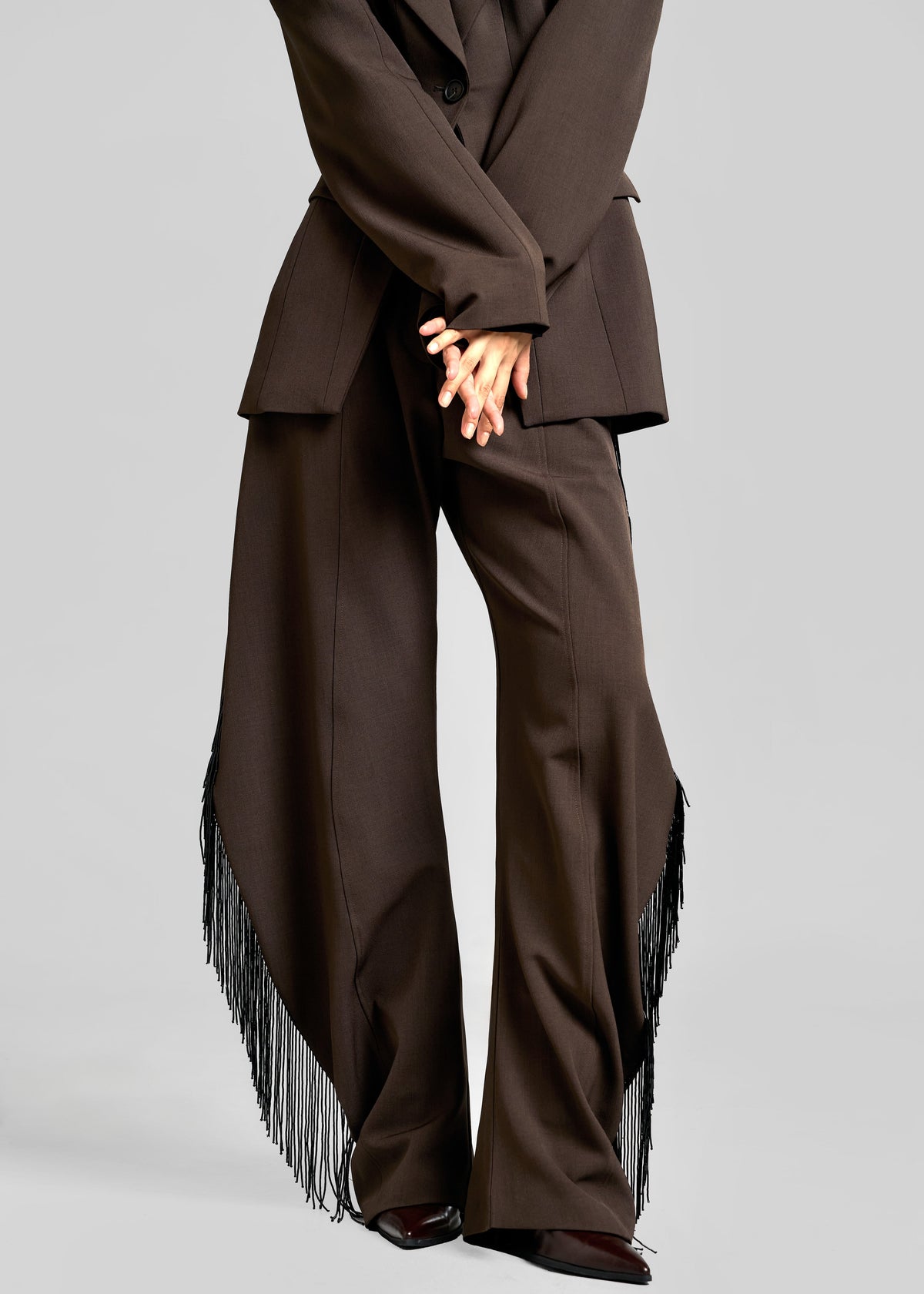 Bianca Fringed Barrel Leg Pants - Brown - 4