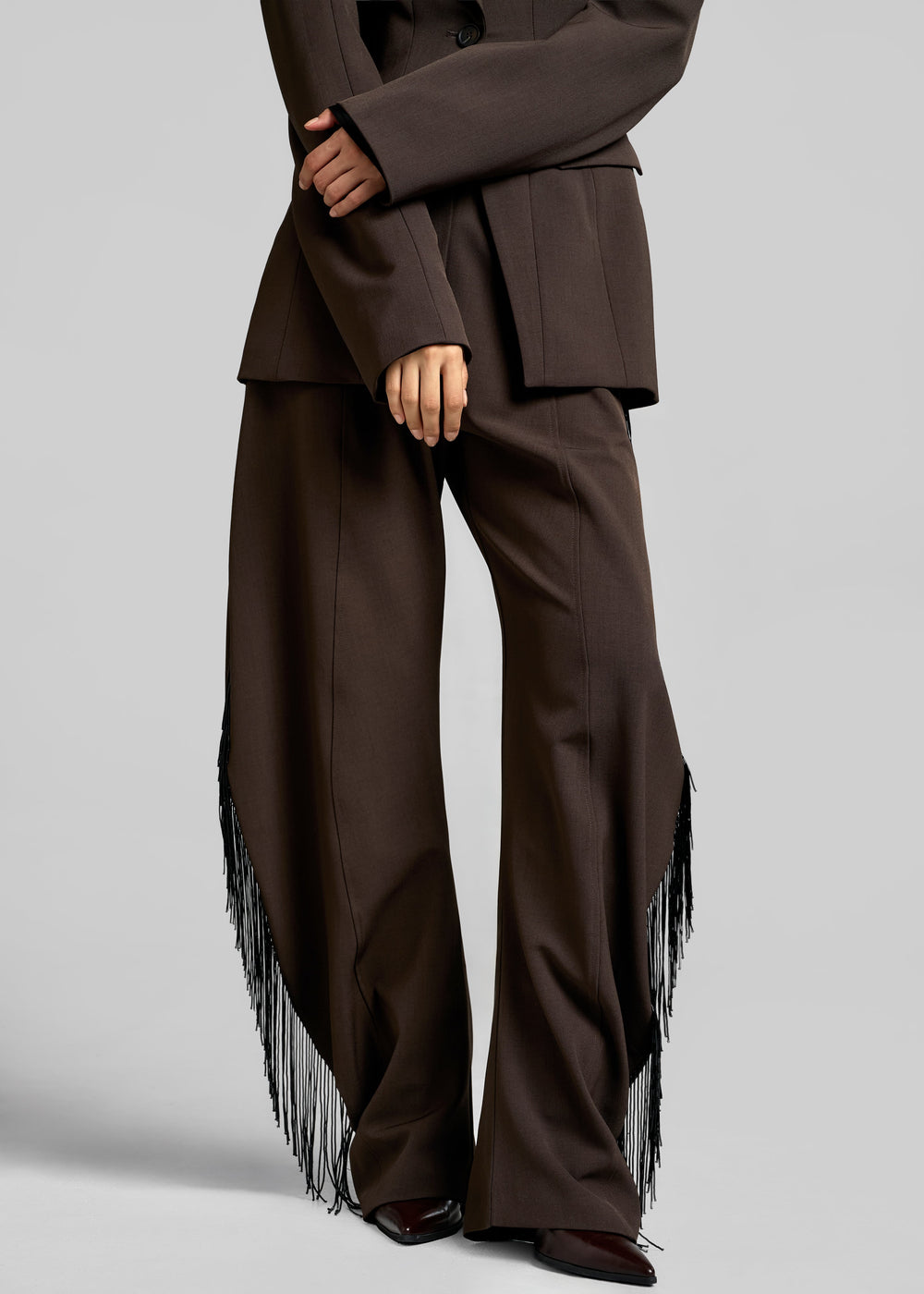 Bianca Fringed Barrel Leg Pants - Brown