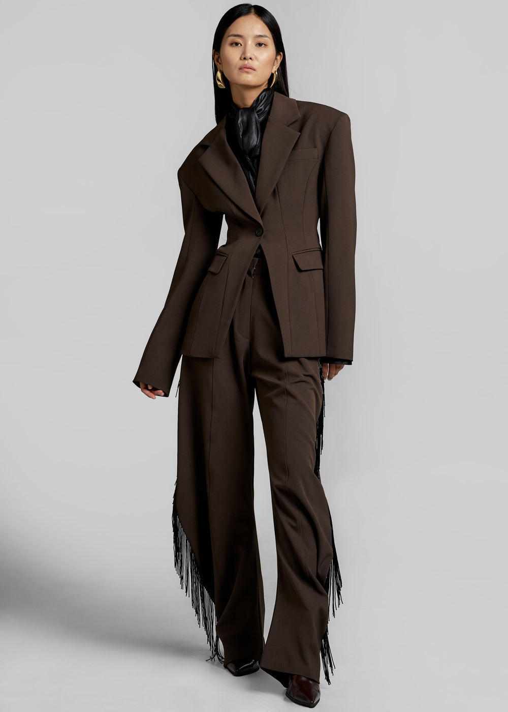 Bianca Fringed Barrel Leg Pants - Brown - 1