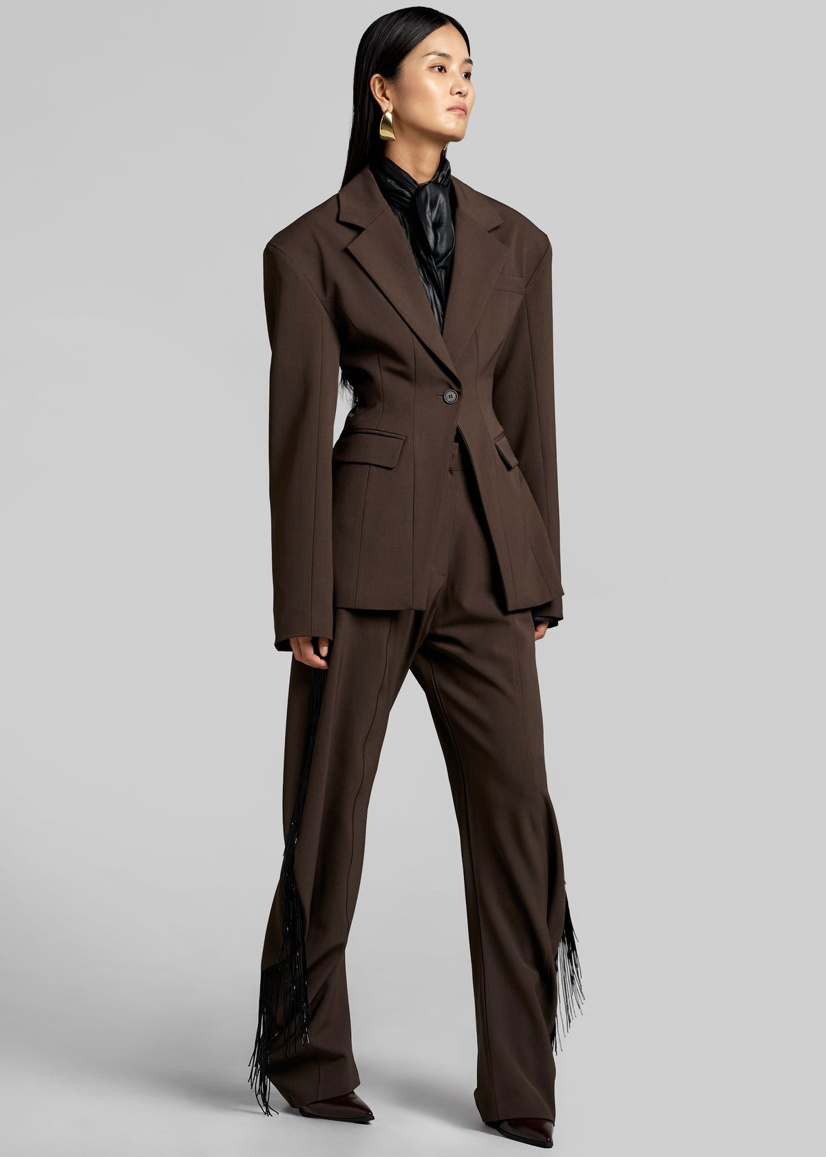 Bianca Fringed Barrel Leg Pants - Brown - 3