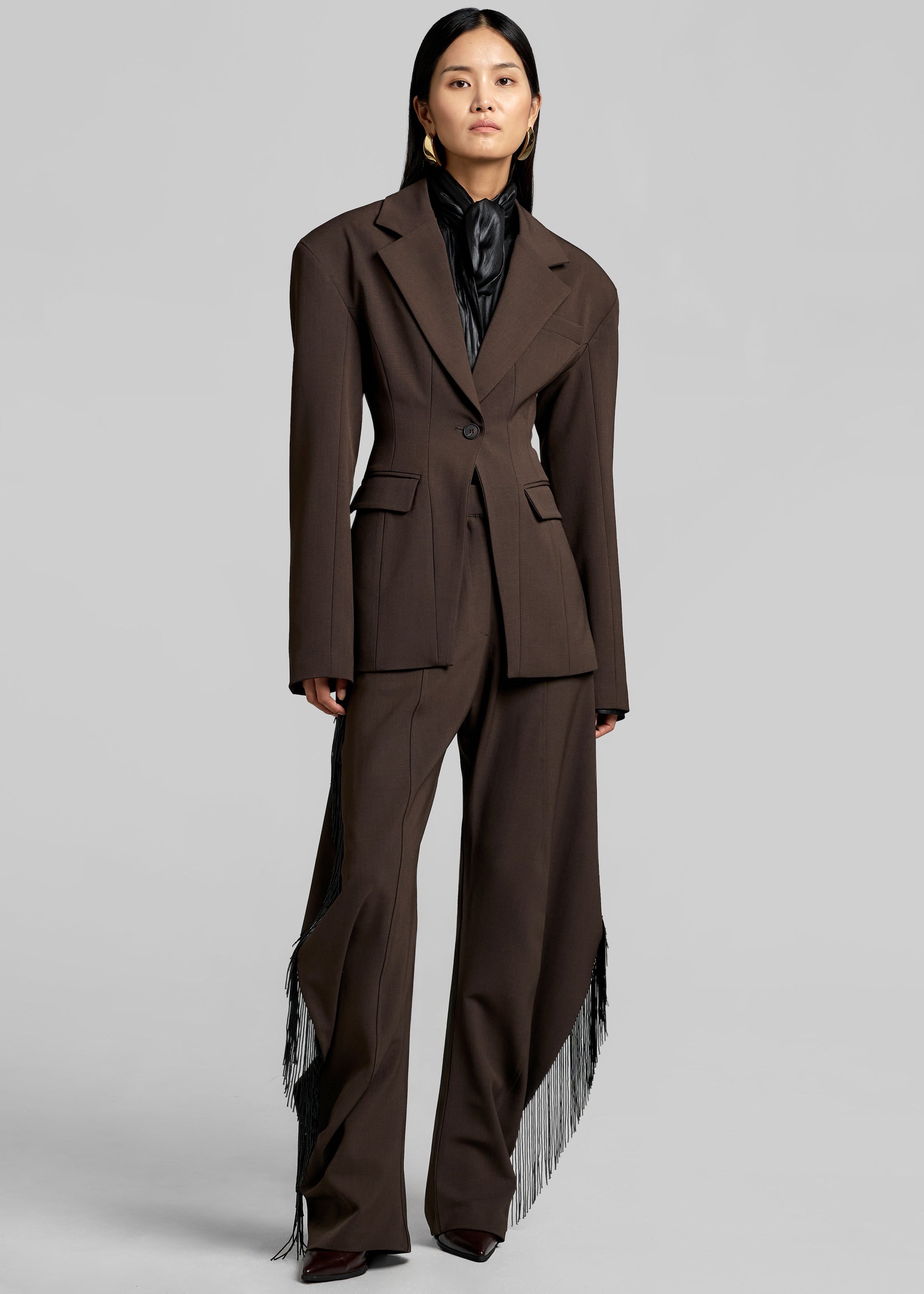 Shop the look image for Bianca Fringed Barrel Leg Pants - Brown