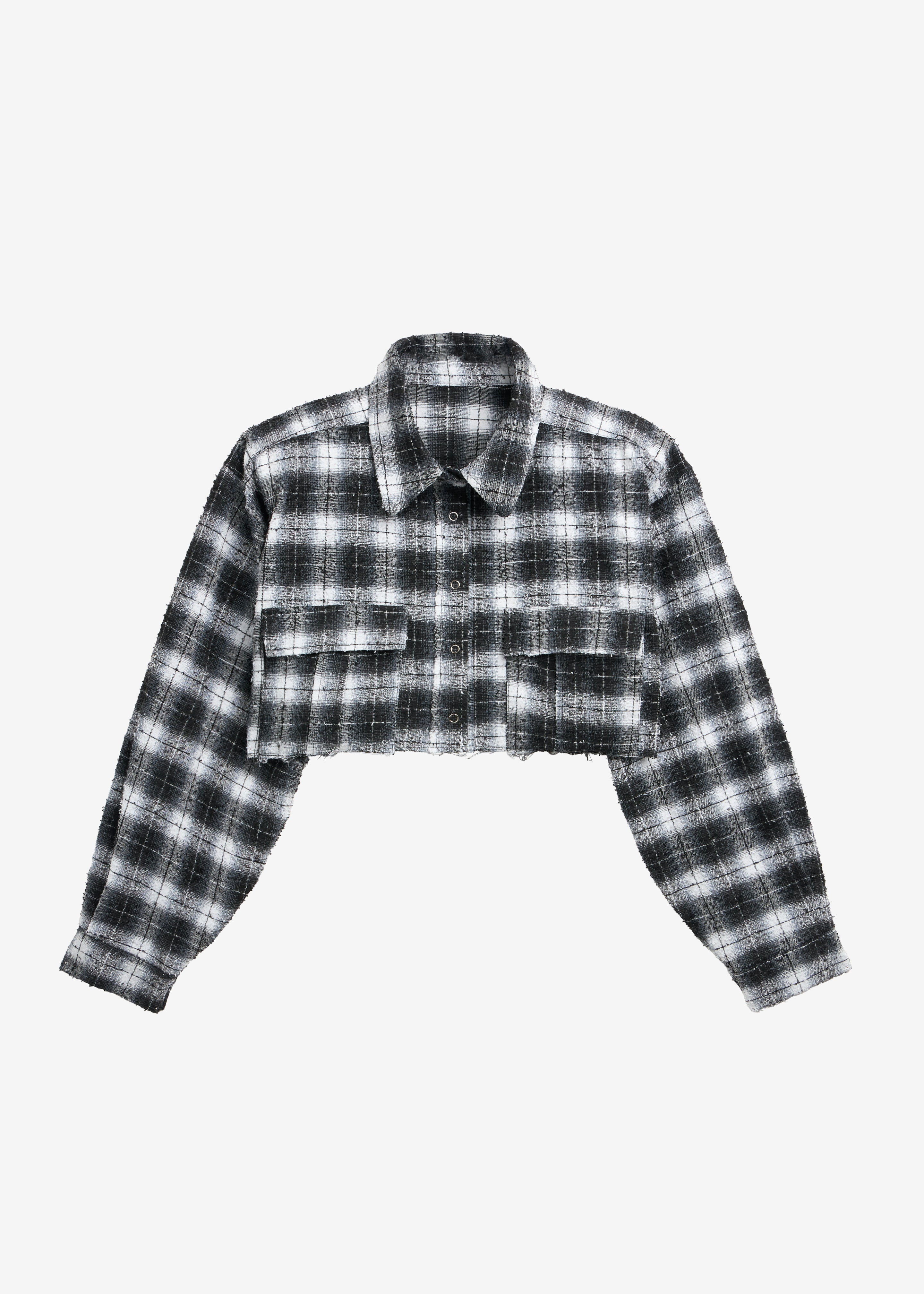 Biasca Distressed Cropped Shirt - Black Plaid - 10