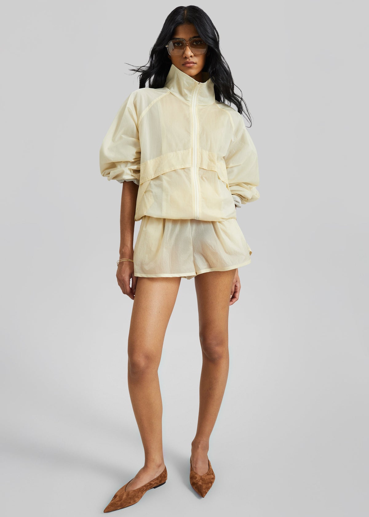 Bicos Sheer Mini Track Shorts - Pale Yellow - 8