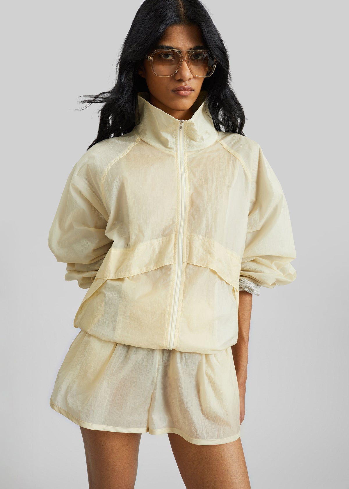 Bicos Sheer Mini Track Shorts - Pale Yellow - 1