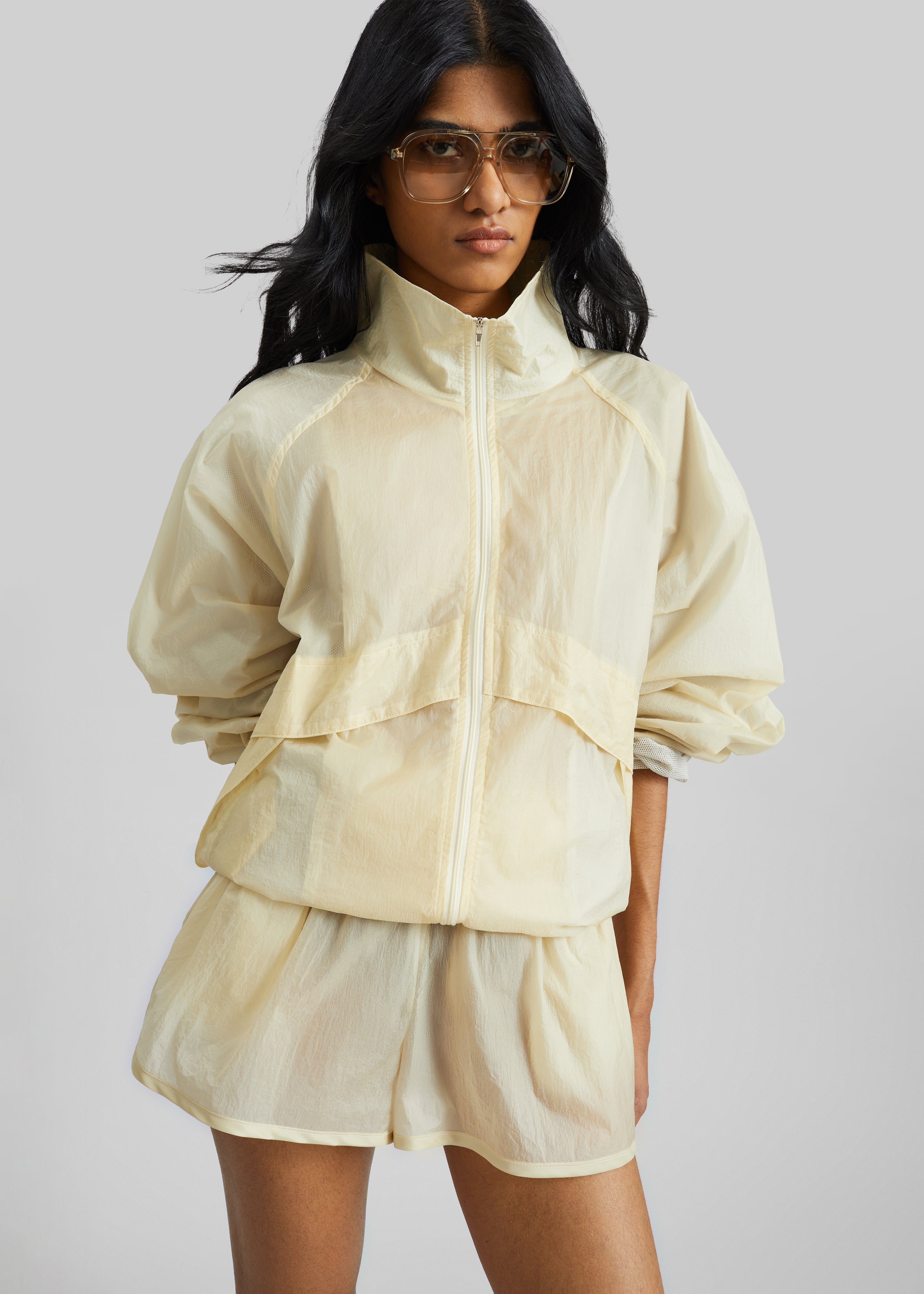 Bicos Sheer Mini Track Shorts - Pale Yellow - 1