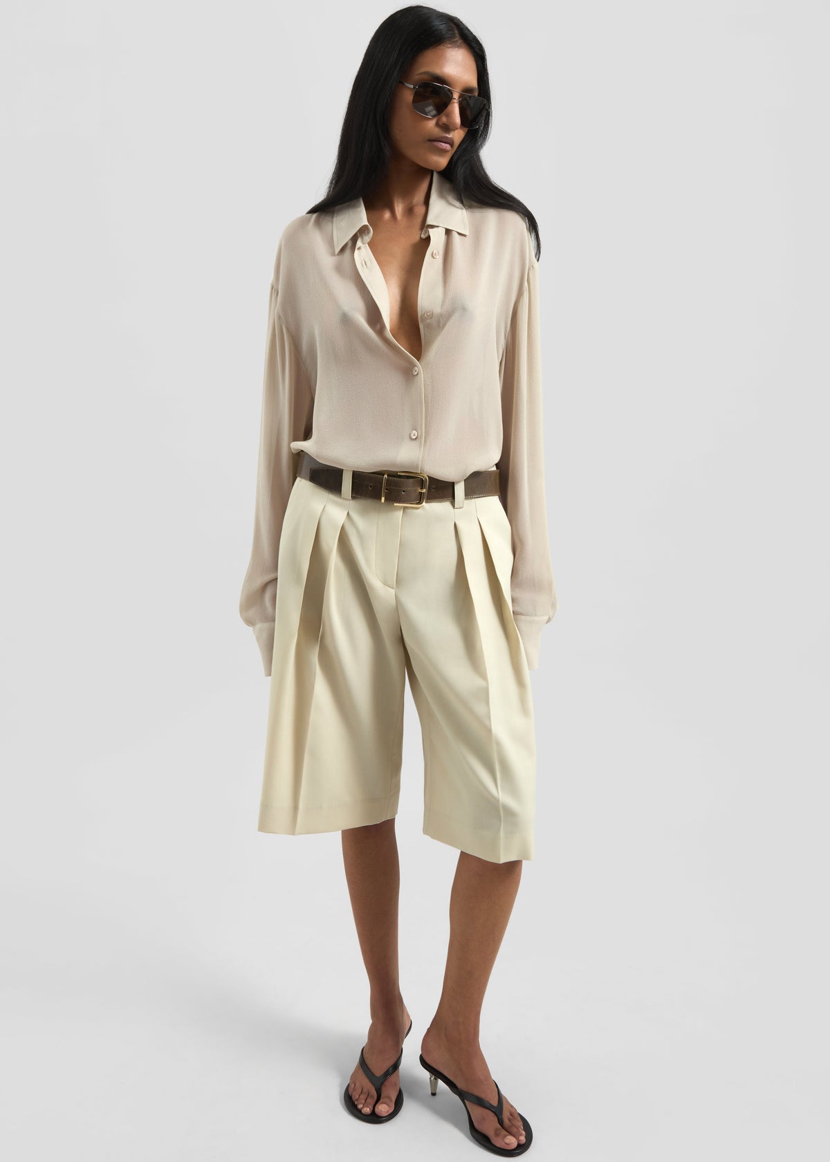 Bilbao Pleated Bermuda Shorts - Cement - 1