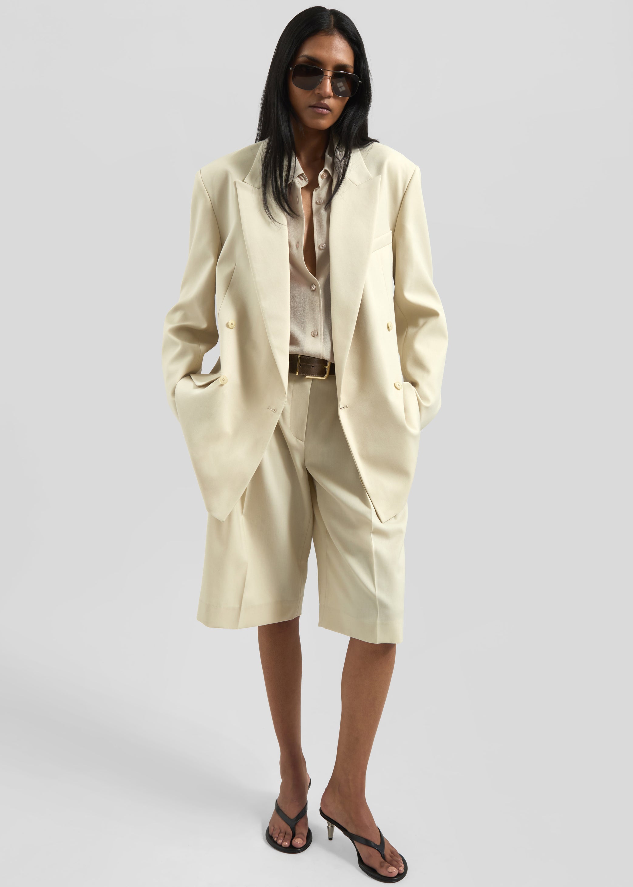 Shop the look image for Bilbao Pleated Bermuda Shorts - Cement